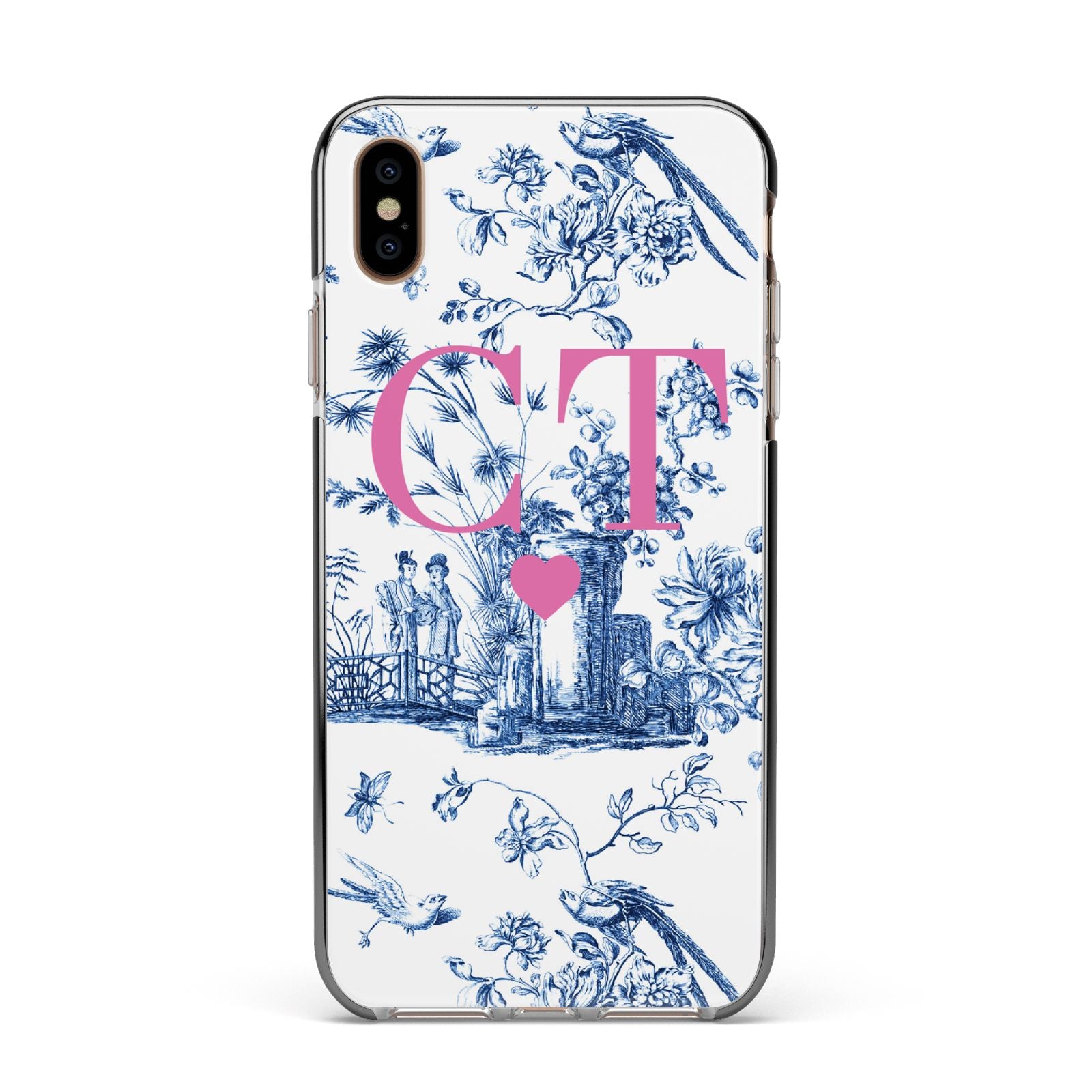 Personalised Chinoiserie Initials Apple iPhone Xs Max Impact Case Black Edge on Gold Phone