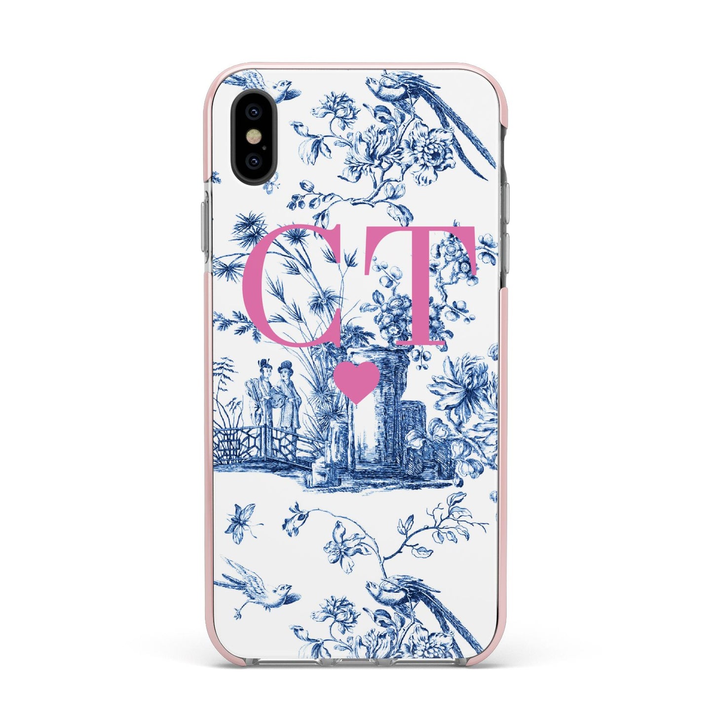 Personalised Chinoiserie Initials Apple iPhone Xs Max Impact Case Pink Edge on Black Phone