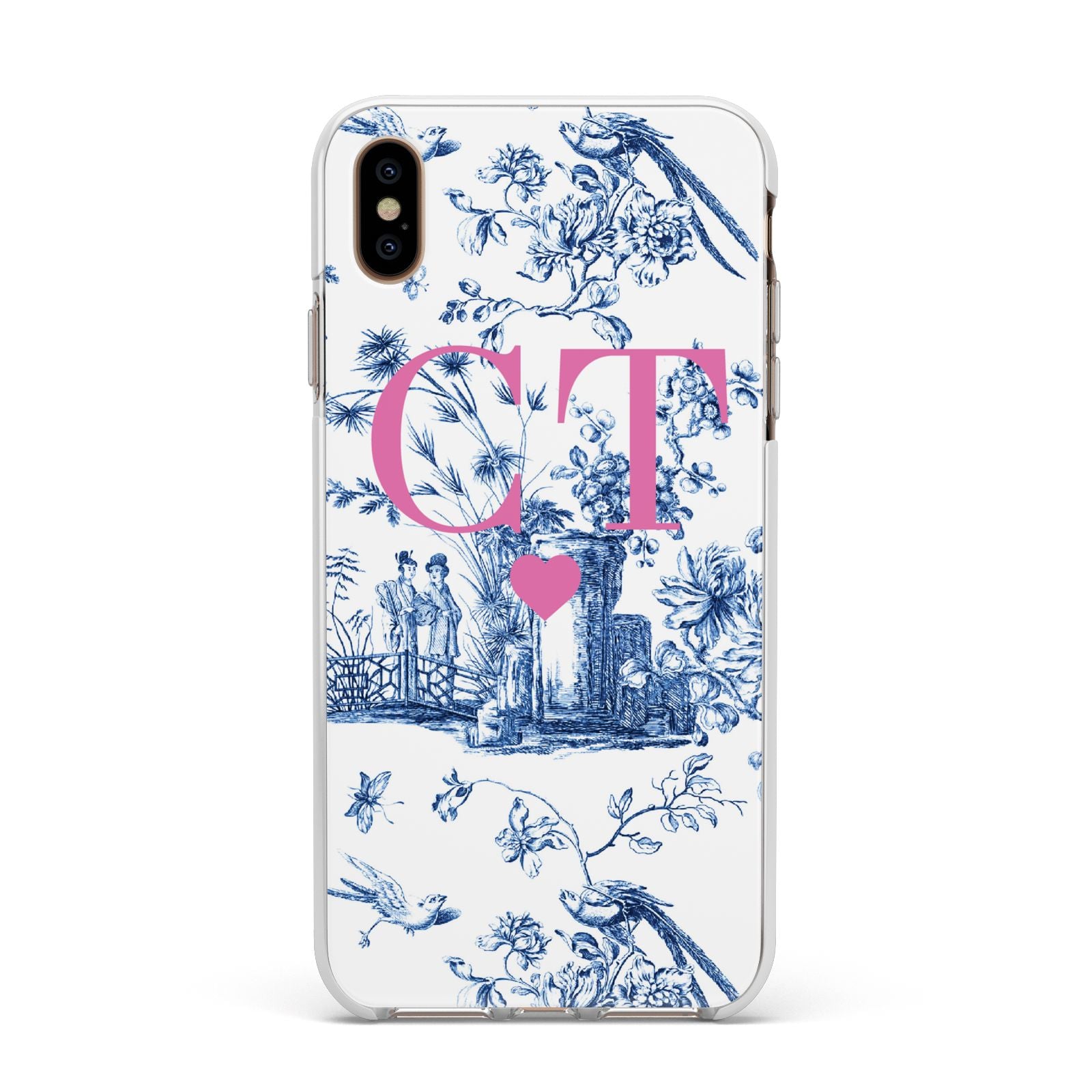 Personalised Chinoiserie Initials Apple iPhone Xs Max Impact Case White Edge on Gold Phone