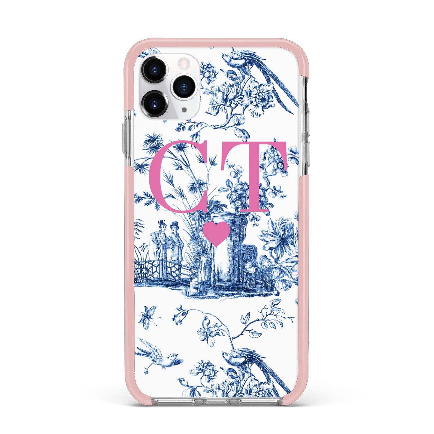 Personalised Chinoiserie Initials iPhone 11 Pro Max Impact Pink Edge Case