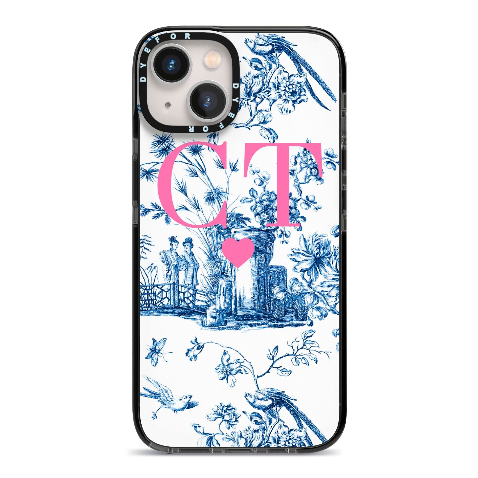 Personalised Chinoiserie Initials iPhone 13 Black Impact Case on Silver phone