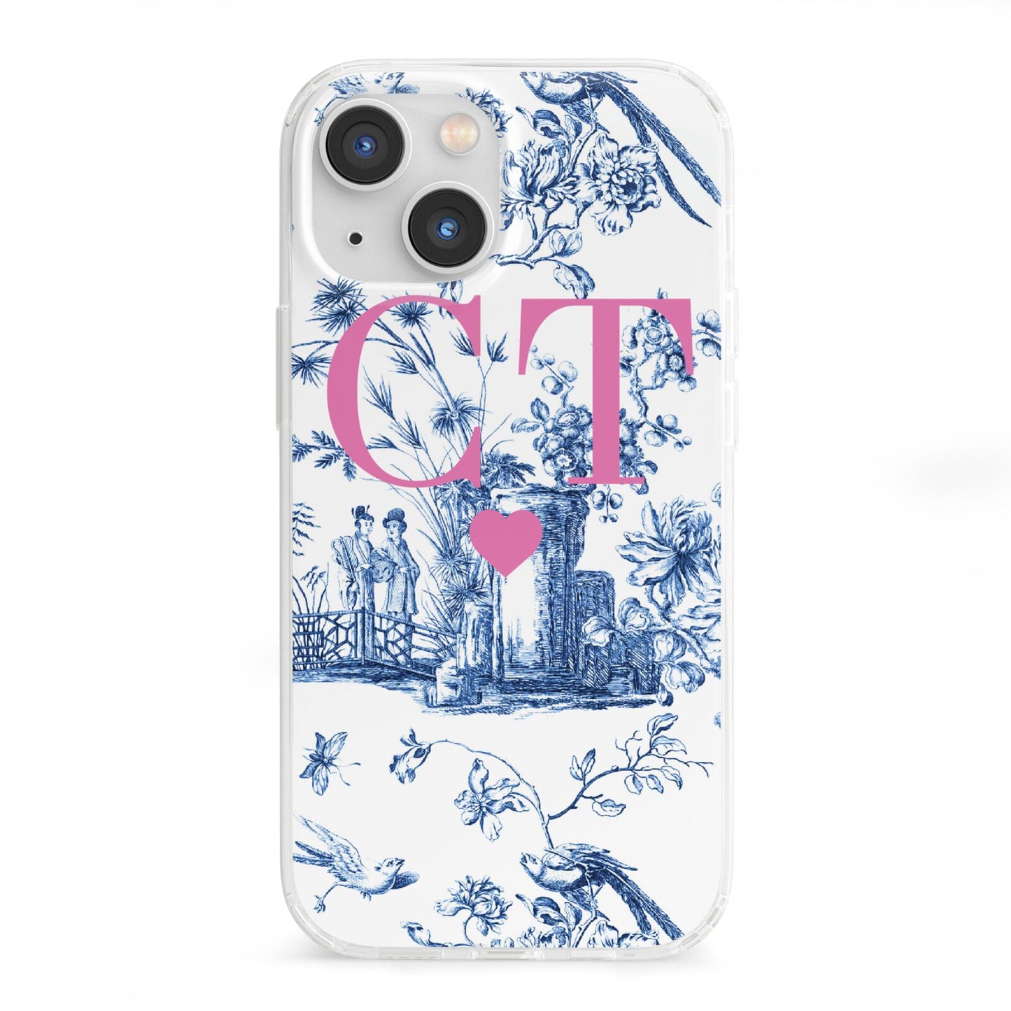 Personalised Chinoiserie Initials iPhone 13 Mini Clear Bumper Case