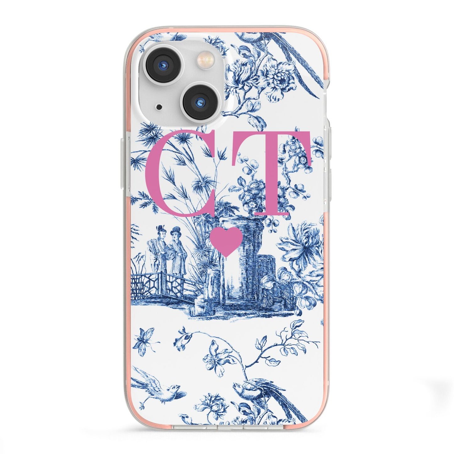 Personalised Chinoiserie Initials iPhone 13 Mini TPU Impact Case with Pink Edges