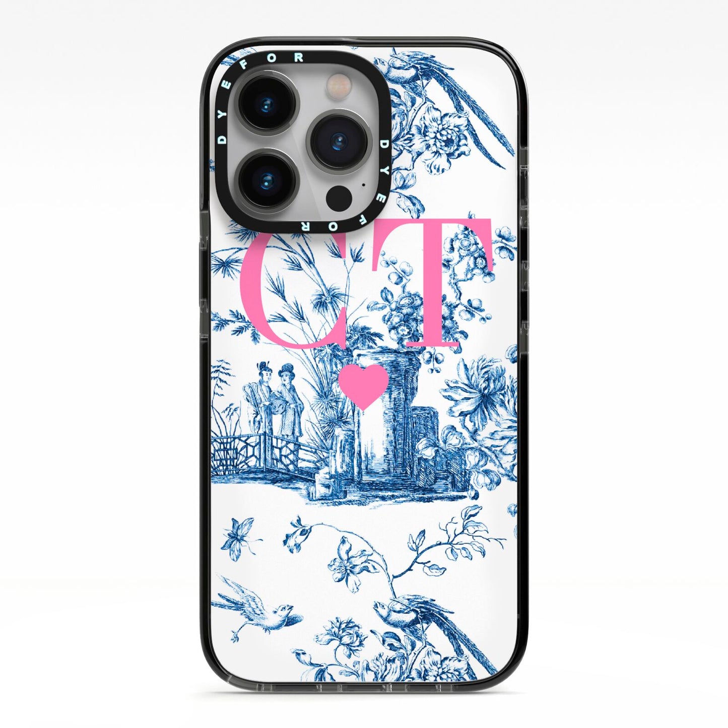 Personalised Chinoiserie Initials iPhone 13 Pro Black Impact Case on Silver phone