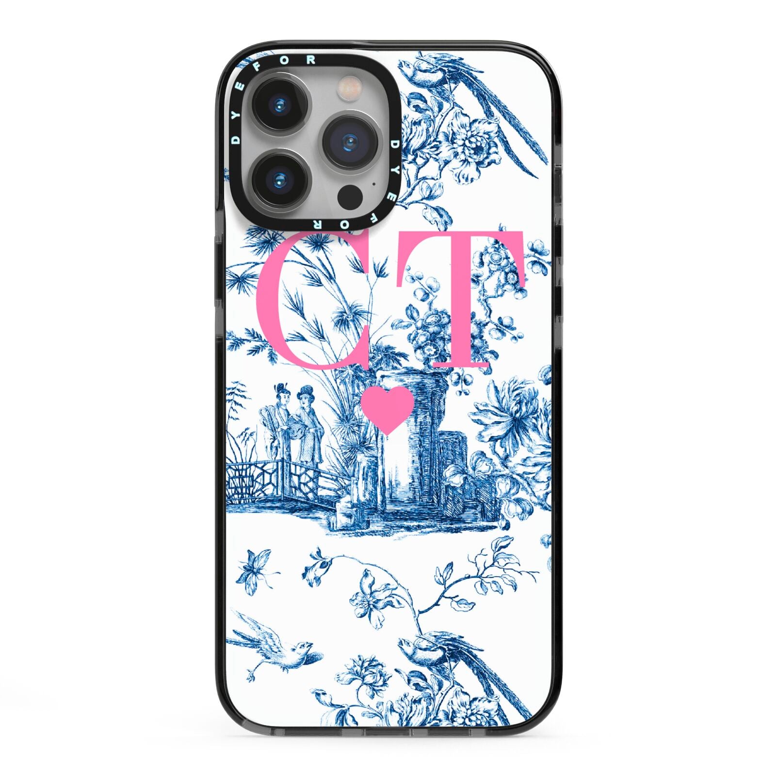 Personalised Chinoiserie Initials iPhone 13 Pro Max Black Impact Case on Silver phone