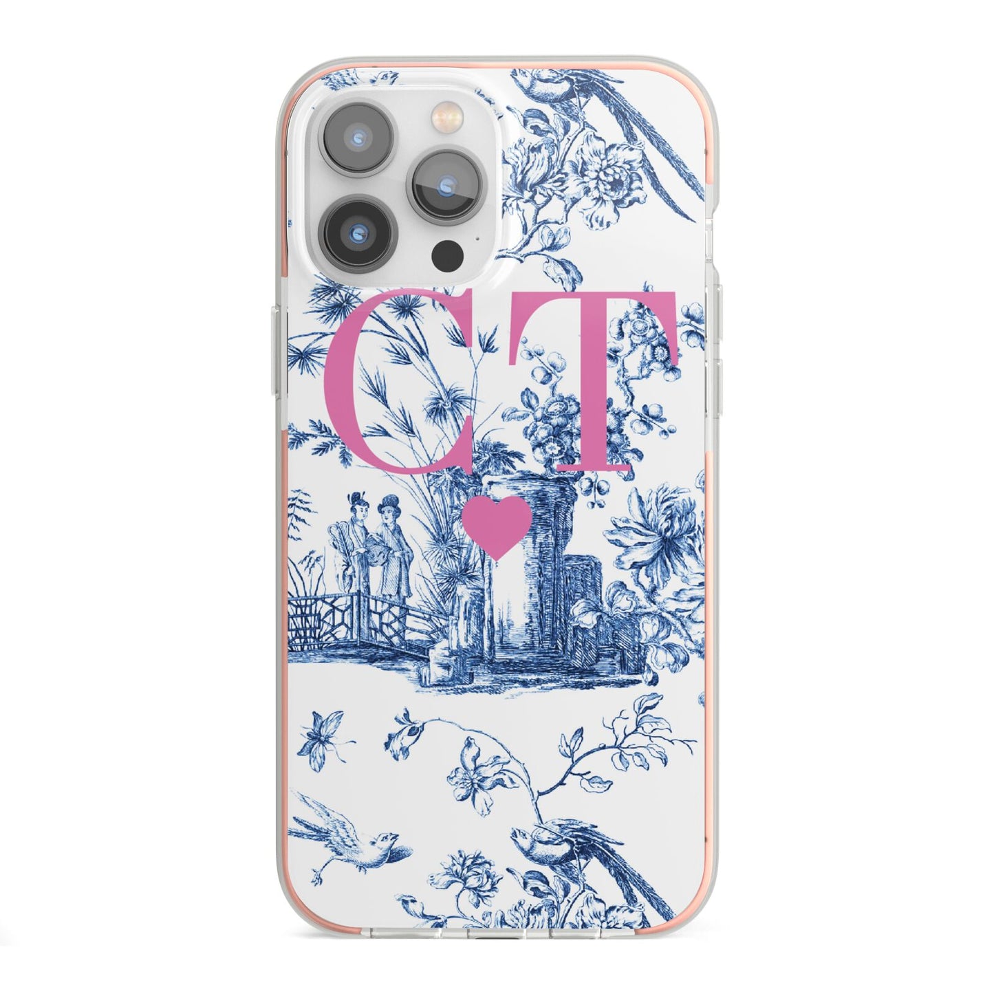 Personalised Chinoiserie Initials iPhone 13 Pro Max TPU Impact Case with Pink Edges