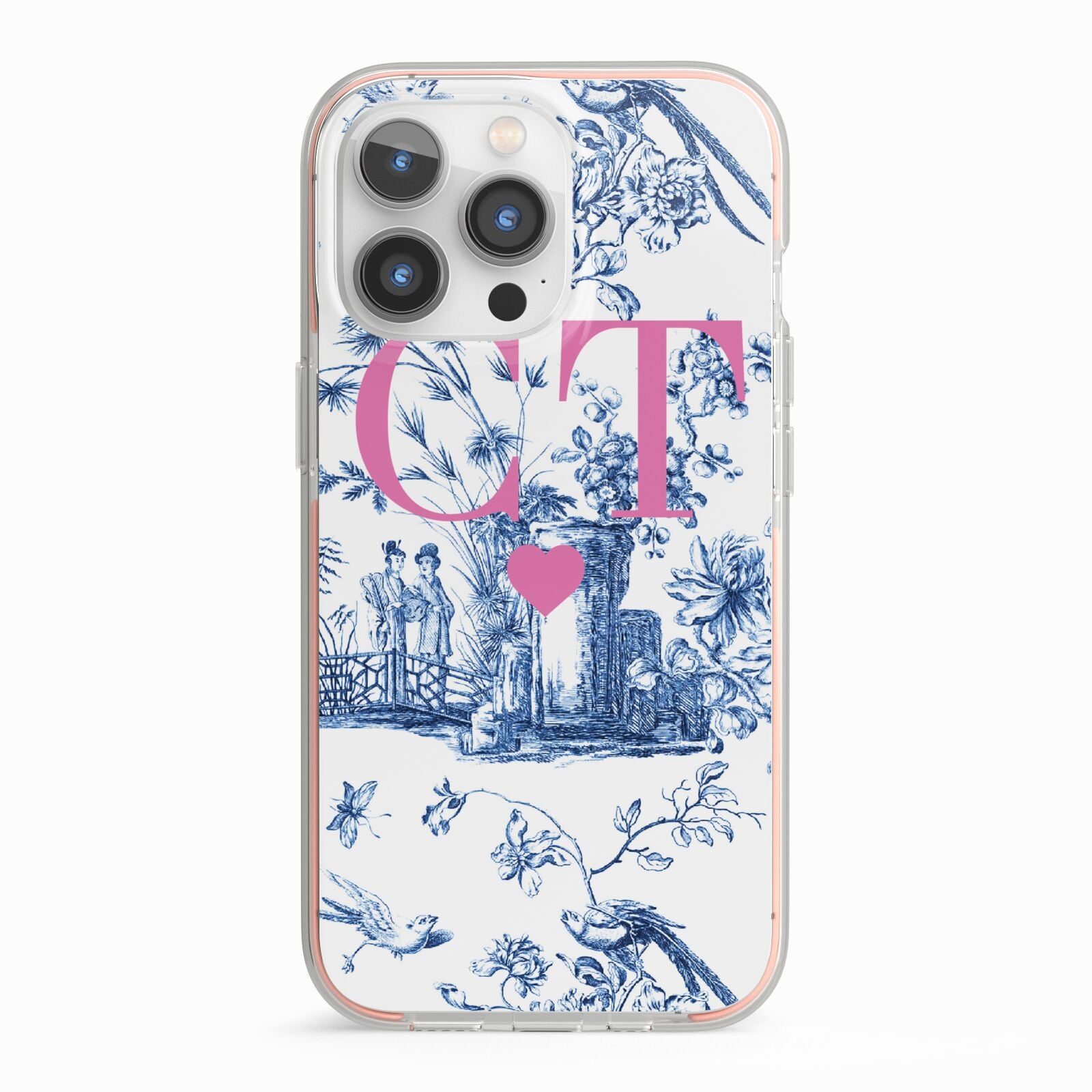 Personalised Chinoiserie Initials iPhone 13 Pro TPU Impact Case with Pink Edges