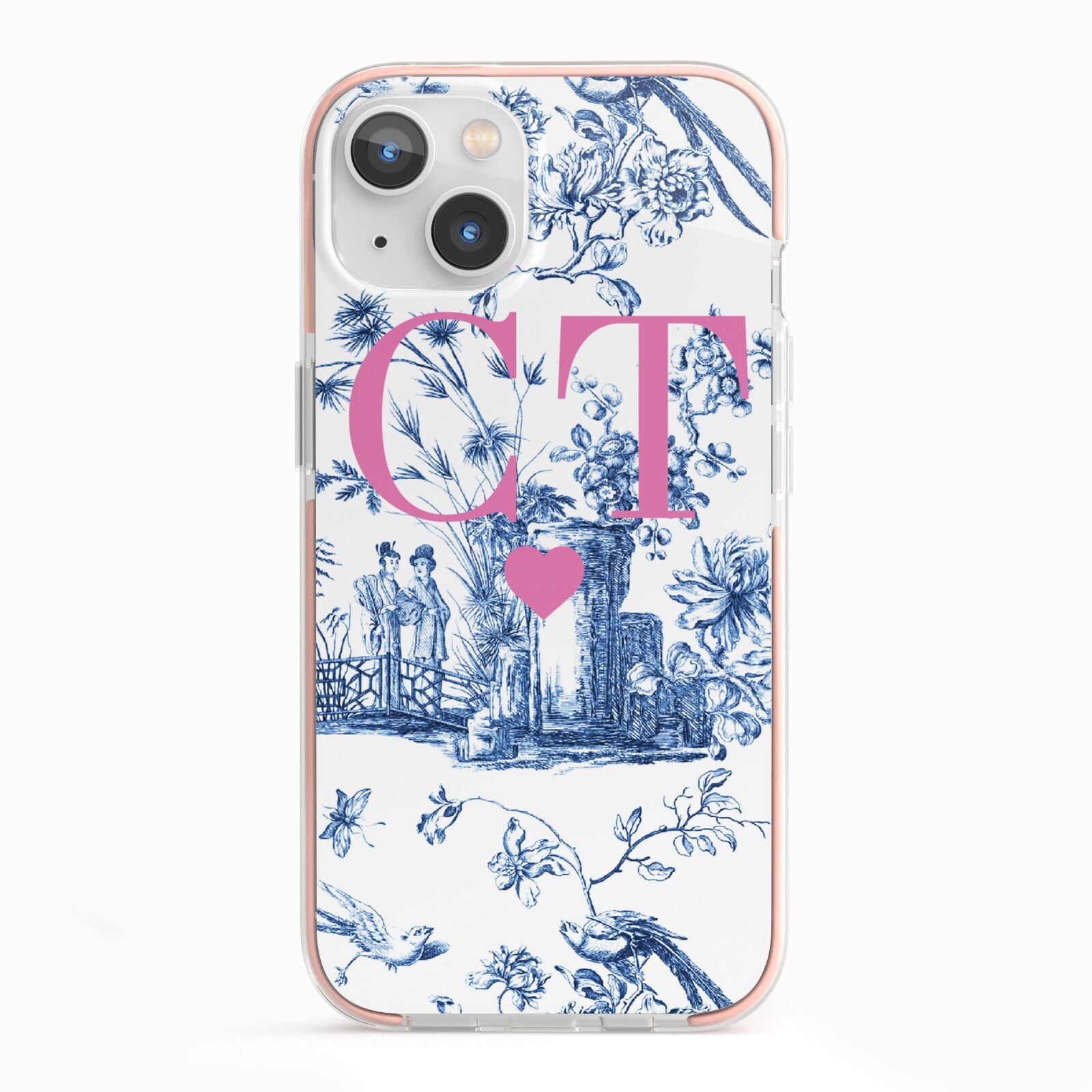 Personalised Chinoiserie Initials iPhone 13 TPU Impact Case with Pink Edges