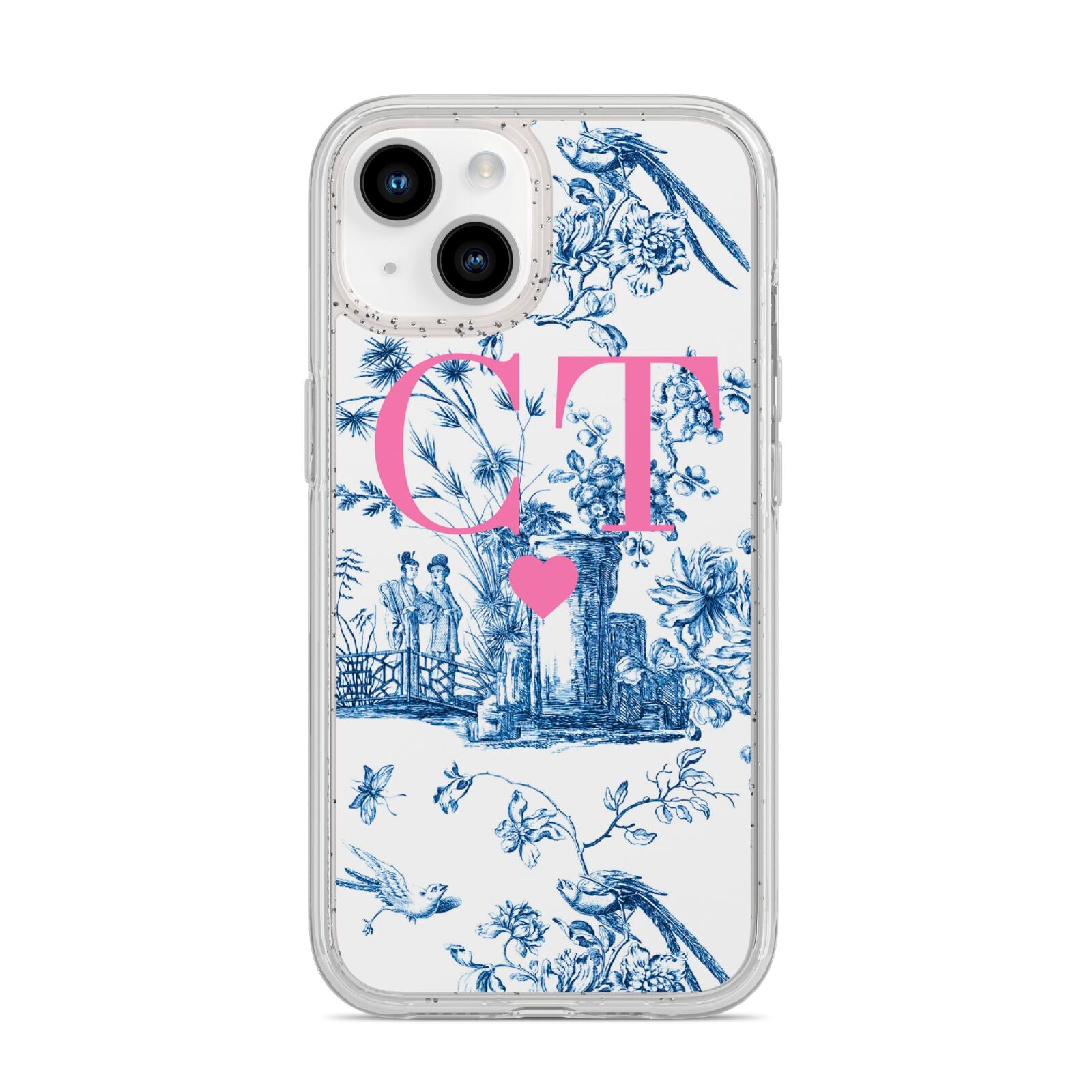 Personalised Chinoiserie Initials iPhone 14 Glitter Tough Case Starlight