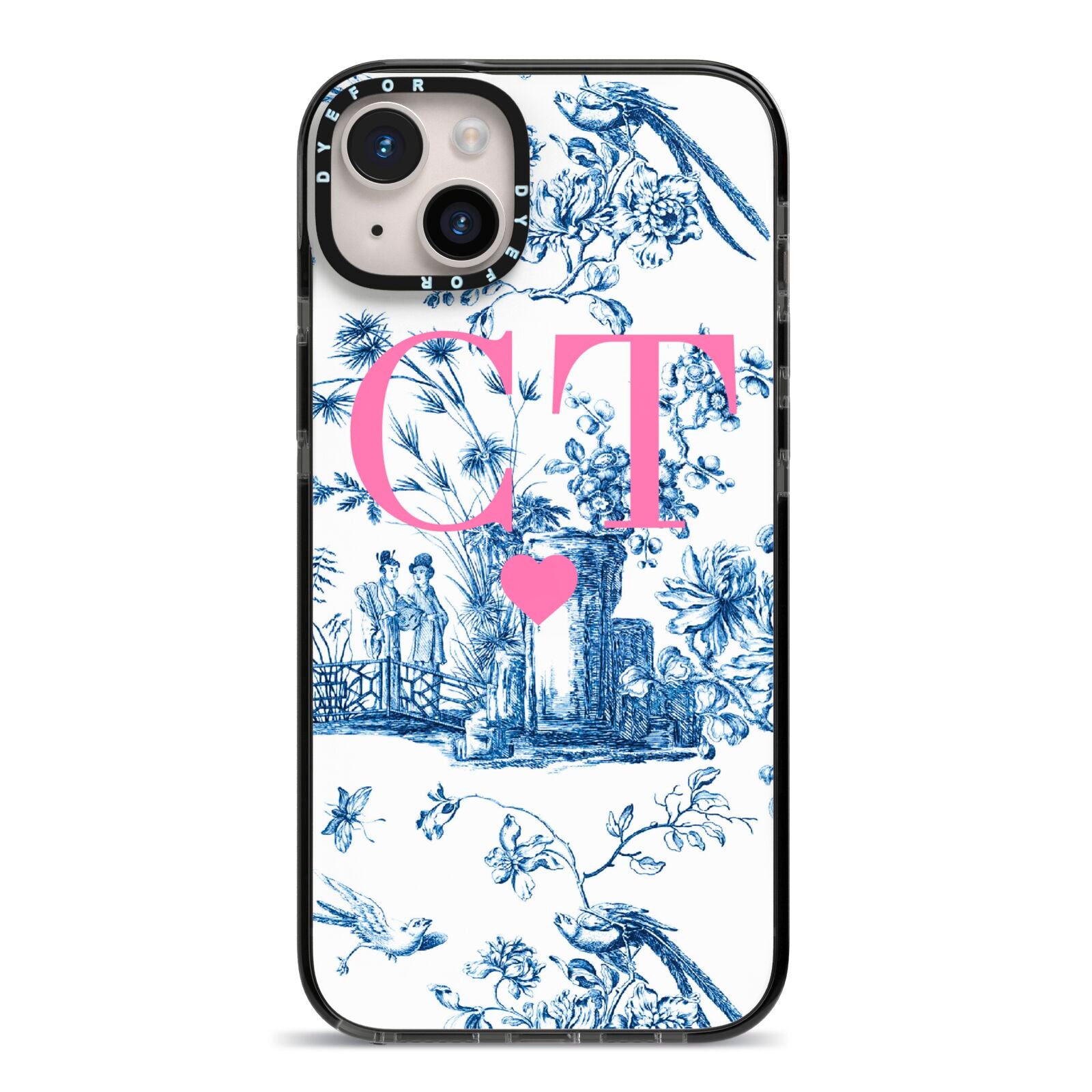 Personalised Chinoiserie Initials iPhone 14 Plus Black Impact Case on Silver phone