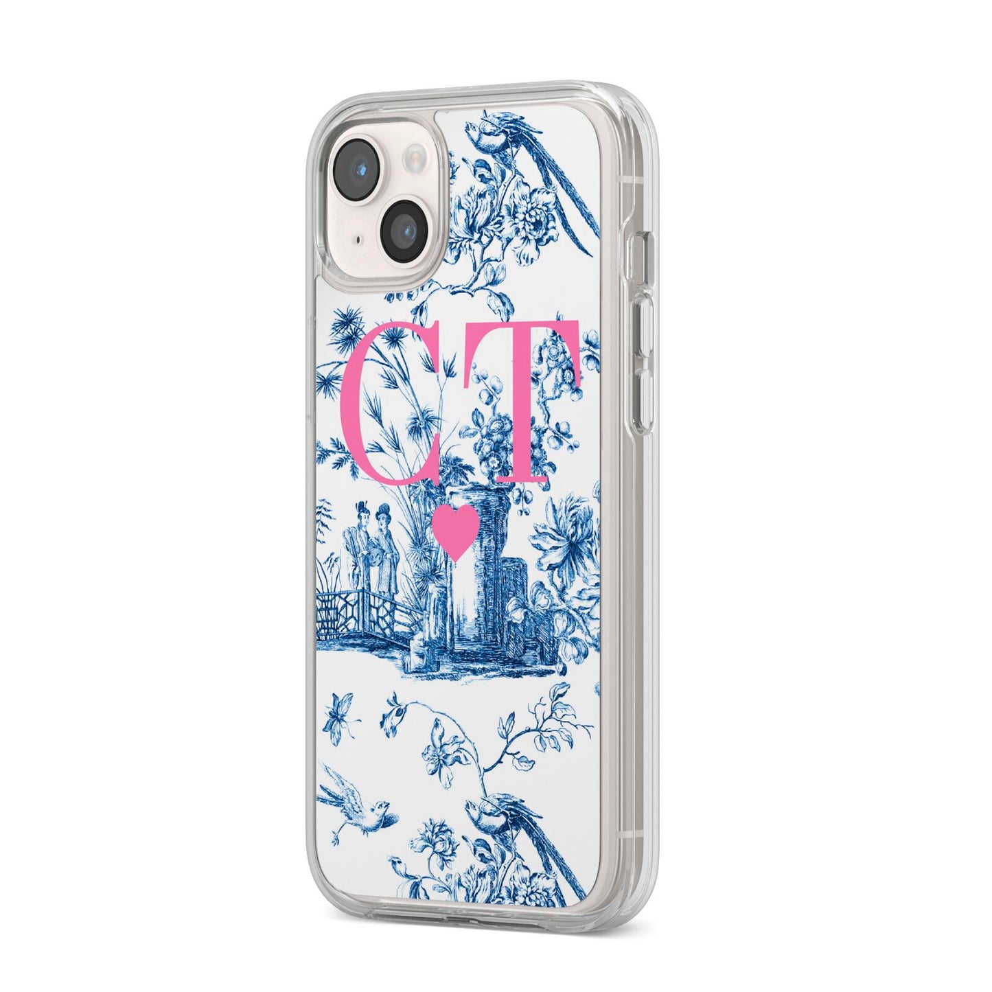 Personalised Chinoiserie Initials iPhone 14 Plus Clear Tough Case Starlight Angled Image