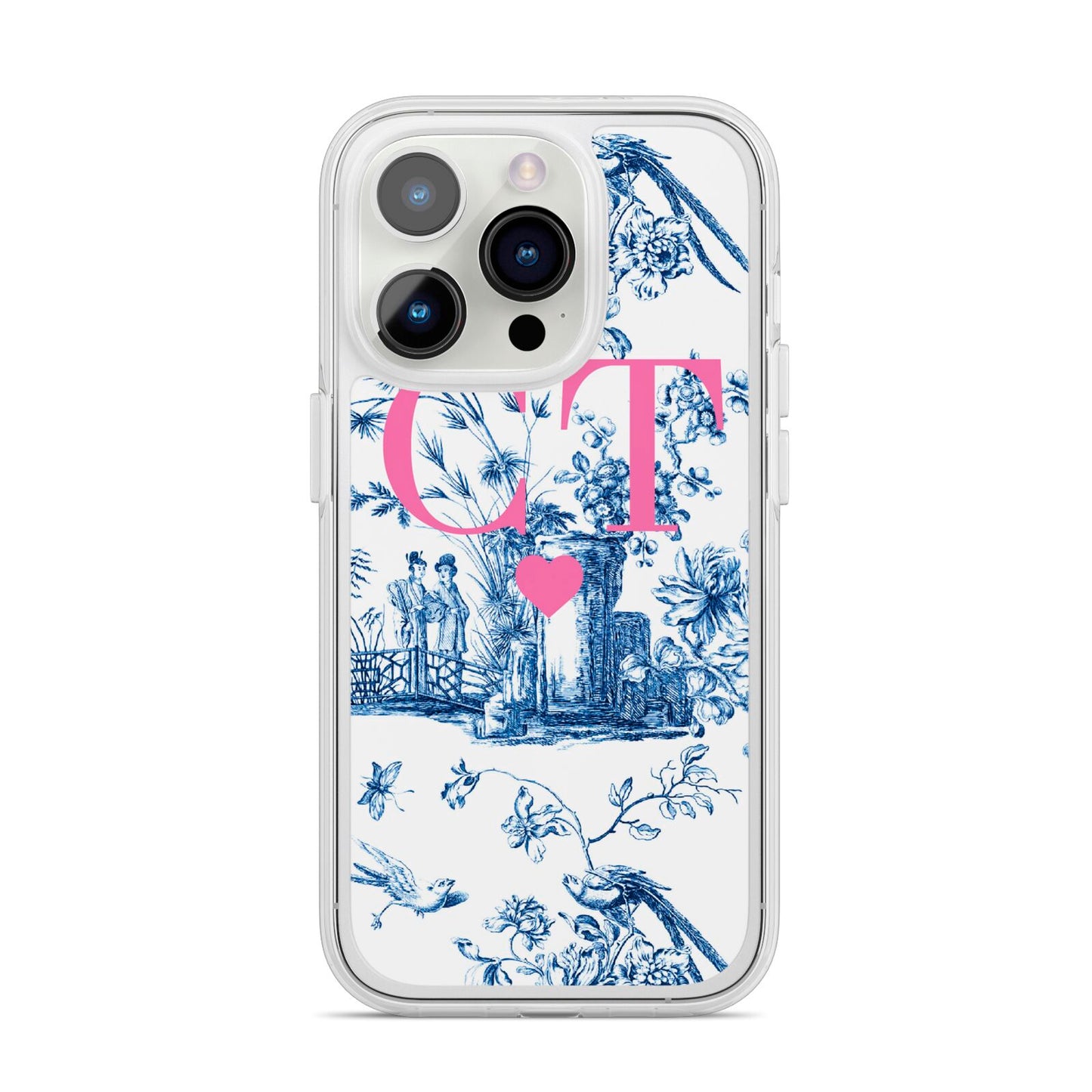 Personalised Chinoiserie Initials iPhone 14 Pro Clear Tough Case Silver