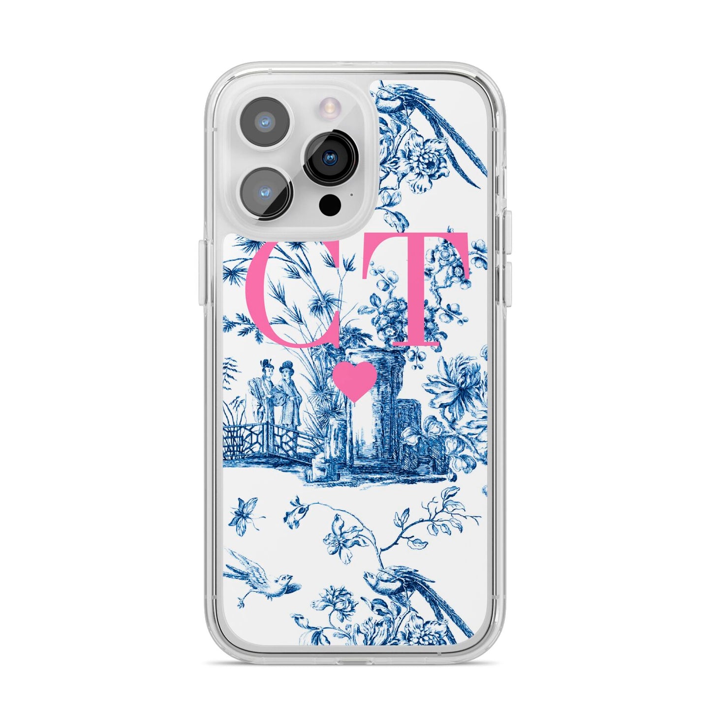 Personalised Chinoiserie Initials iPhone 14 Pro Max Clear Tough Case Silver