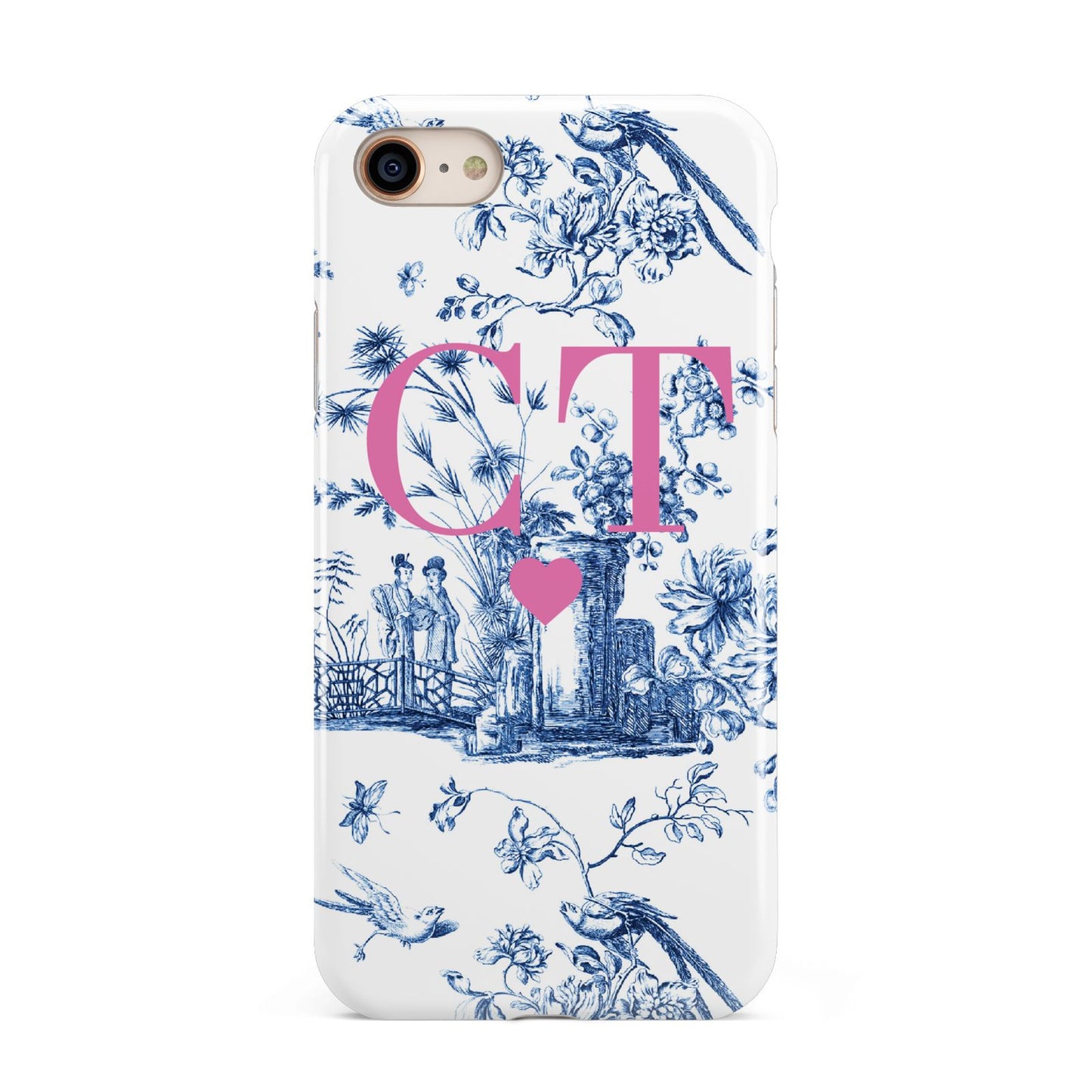 Personalised Chinoiserie Initials iPhone 8 3D Tough Case on Gold Phone