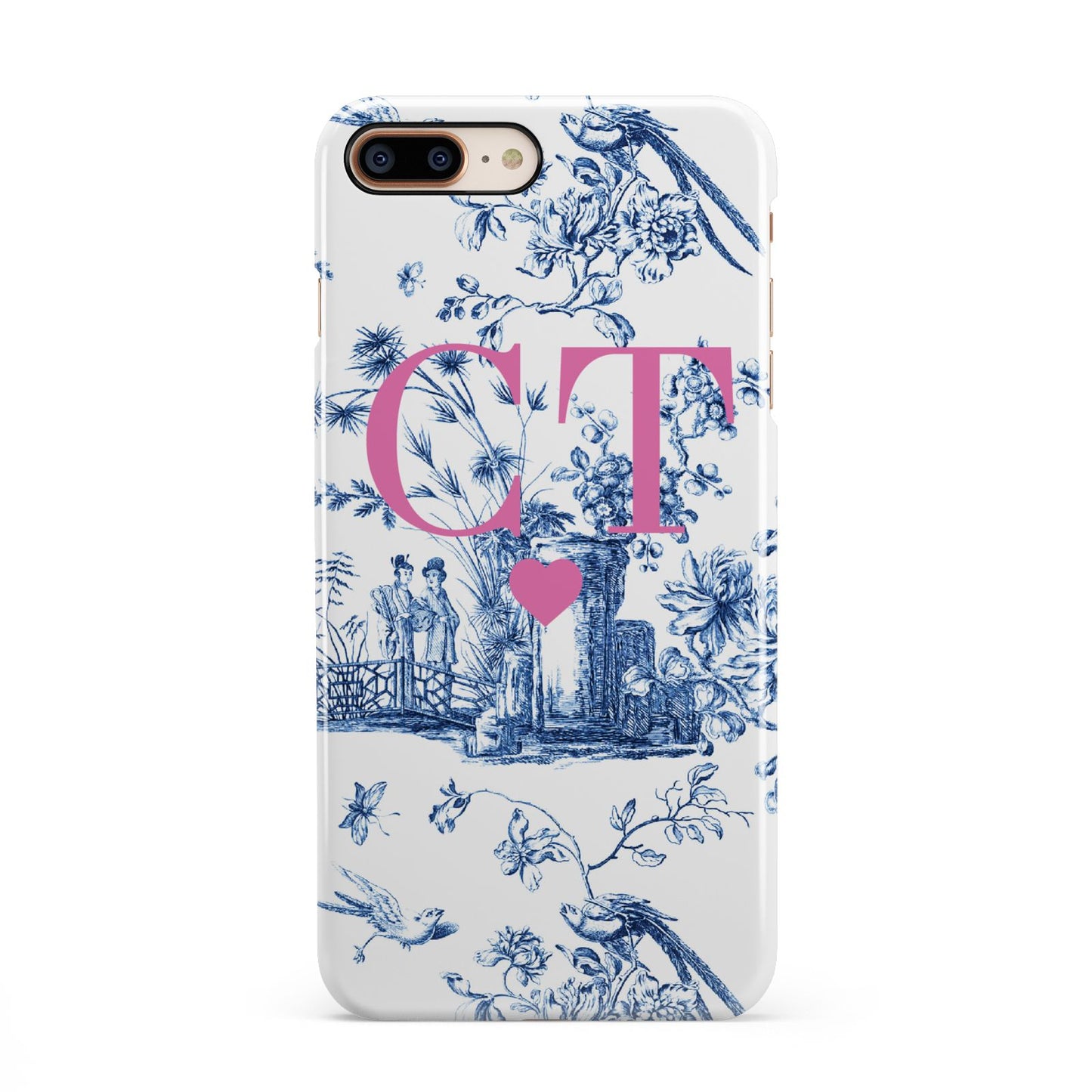 Personalised Chinoiserie Initials iPhone 8 Plus 3D Snap Case on Gold Phone