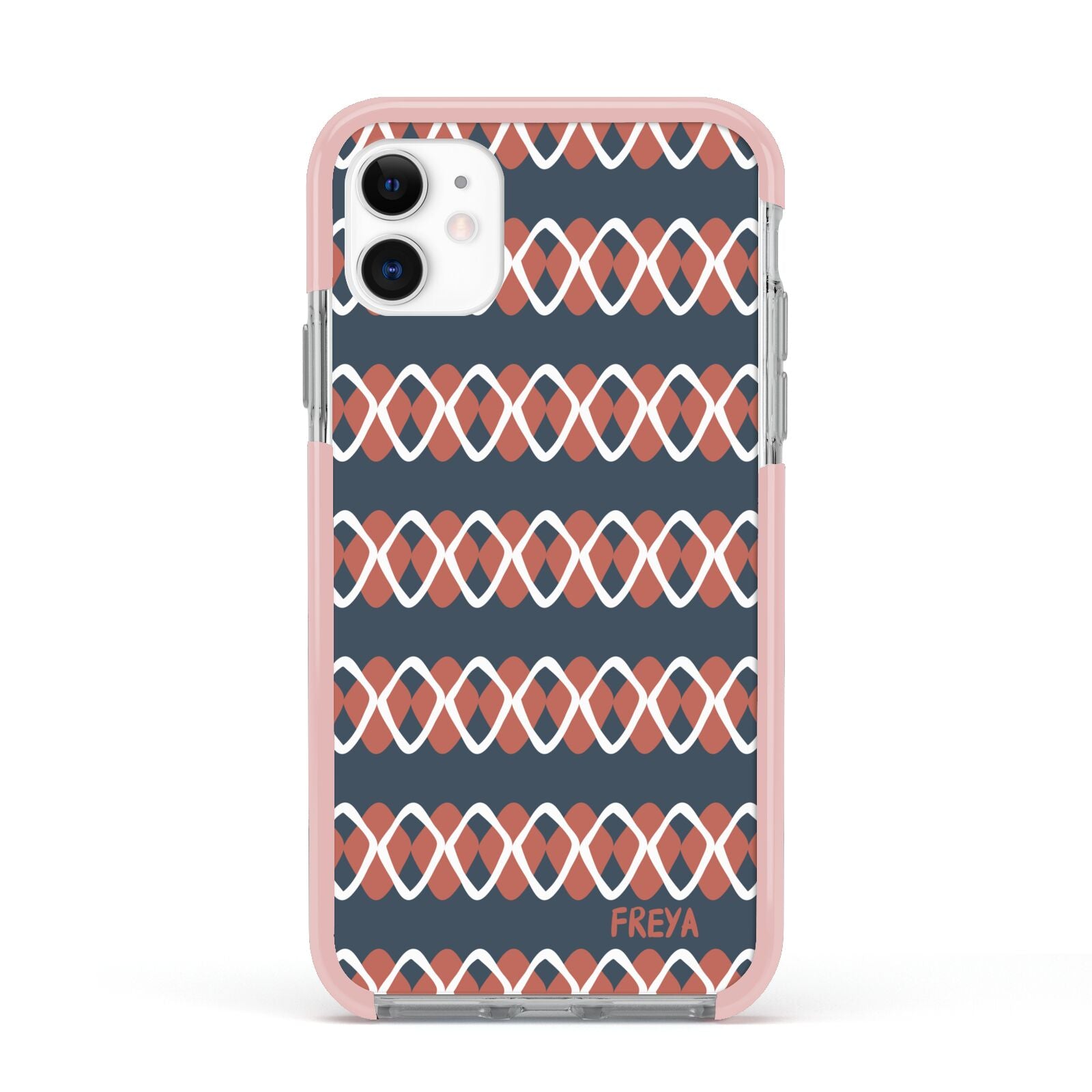 Personalised Christmas Abstract Pattern Apple iPhone 11 in White with Pink Impact Case