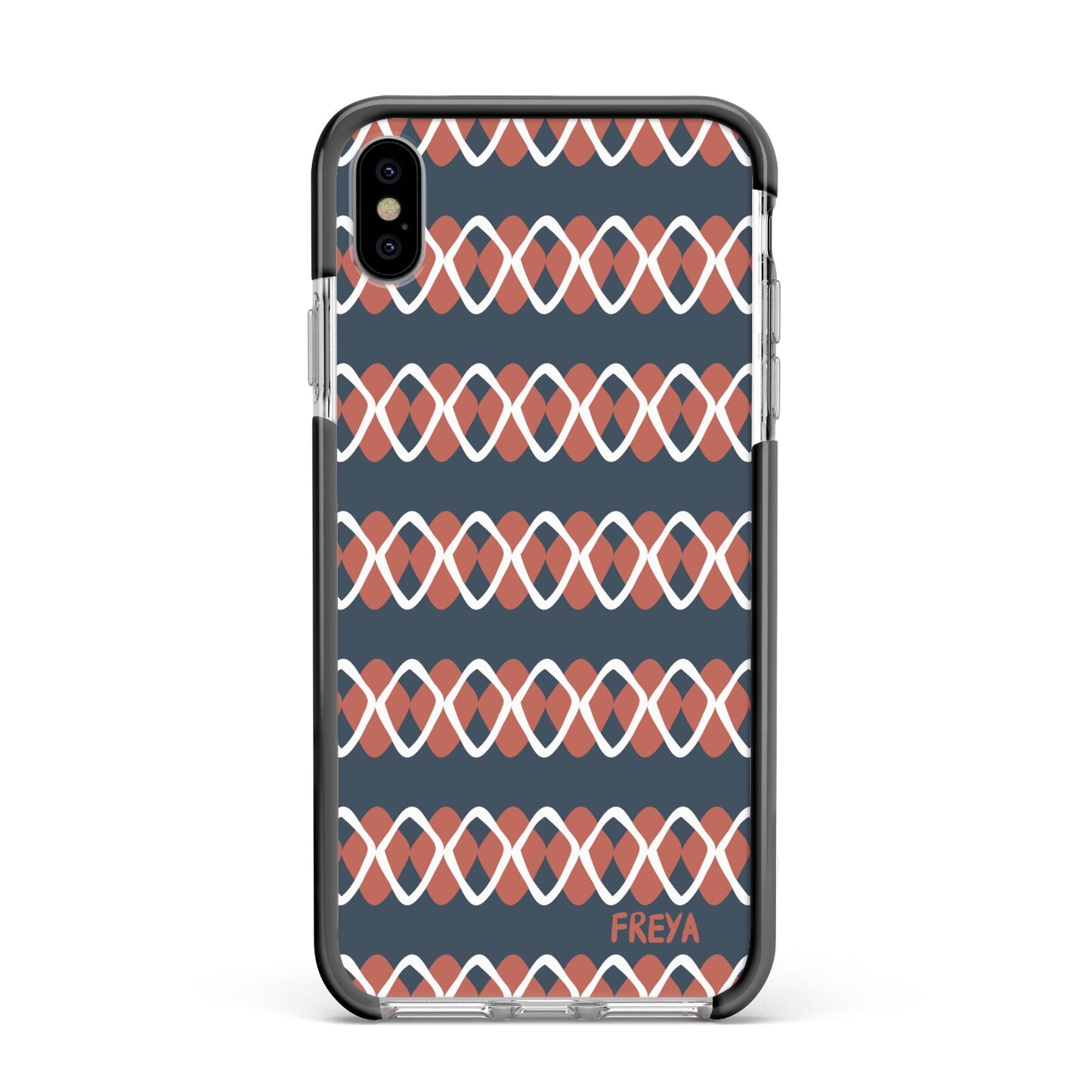 Personalised Christmas Abstract Pattern Apple iPhone Xs Max Impact Case Black Edge on Silver Phone