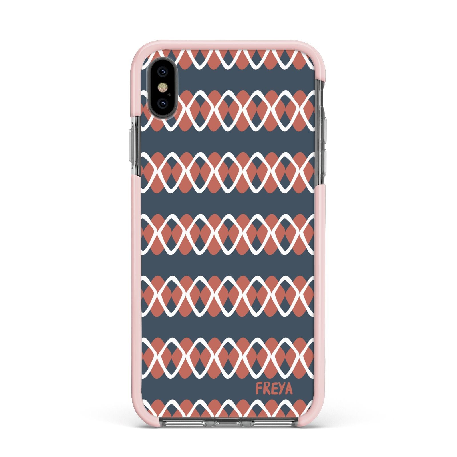 Personalised Christmas Abstract Pattern Apple iPhone Xs Max Impact Case Pink Edge on Black Phone