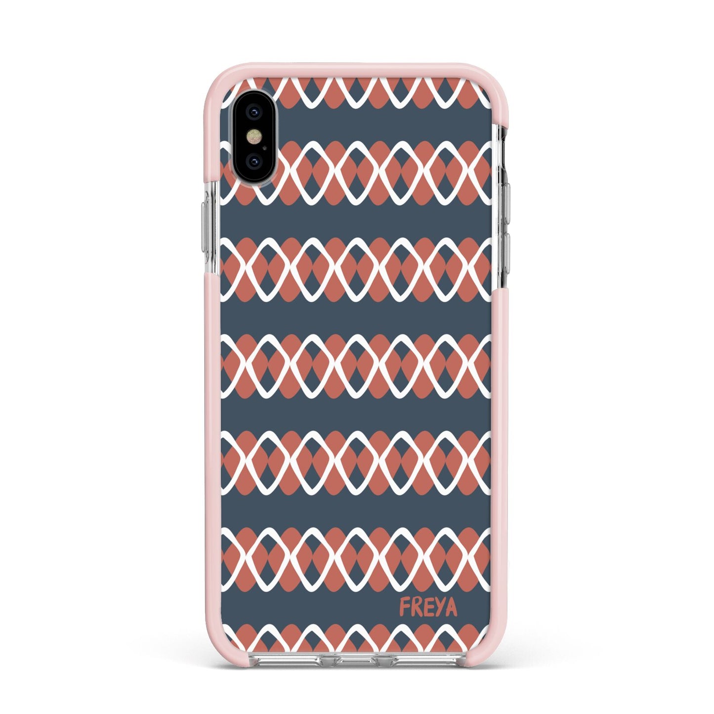 Personalised Christmas Abstract Pattern Apple iPhone Xs Max Impact Case Pink Edge on Silver Phone