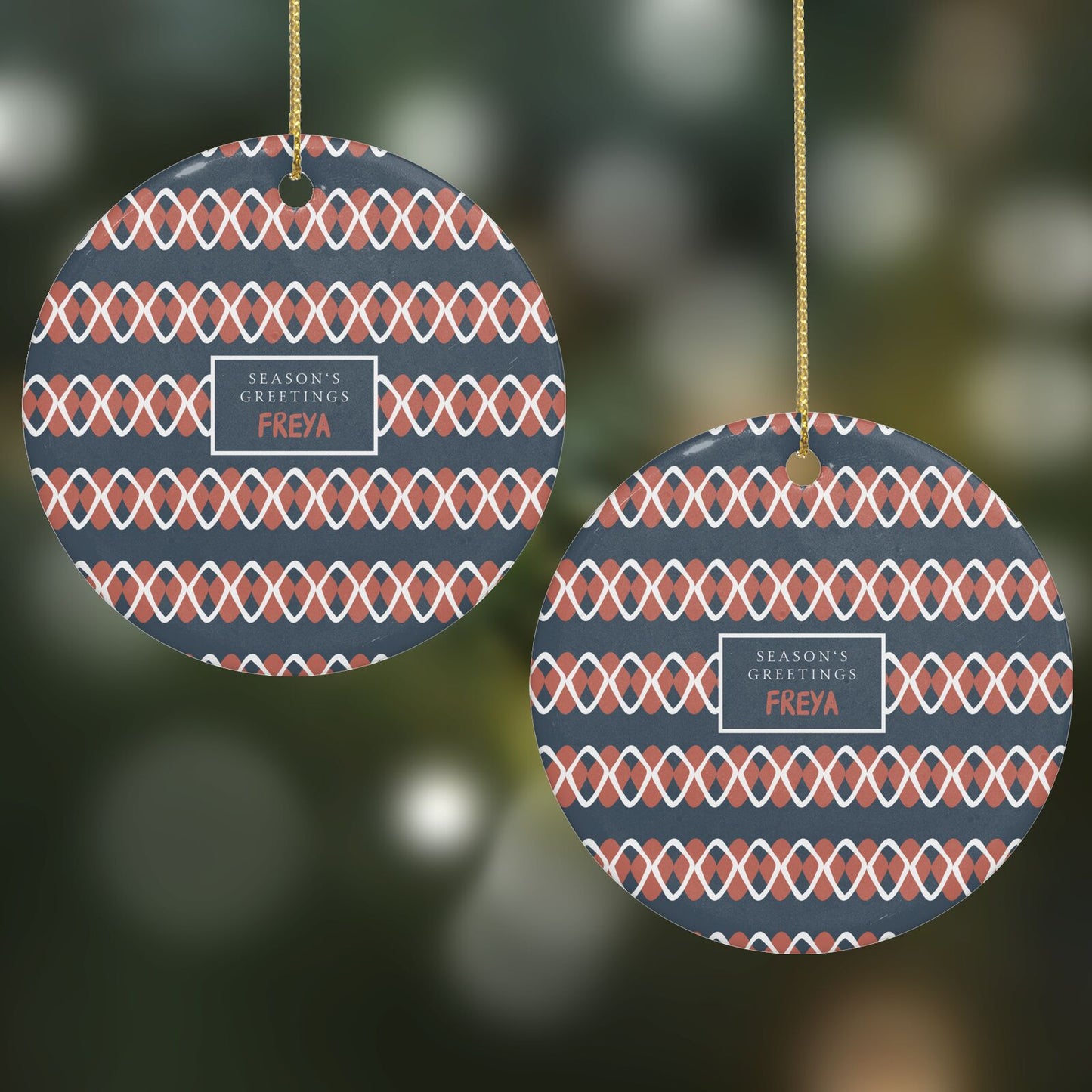 Personalised Christmas Abstract Pattern Round Decoration on Christmas Background