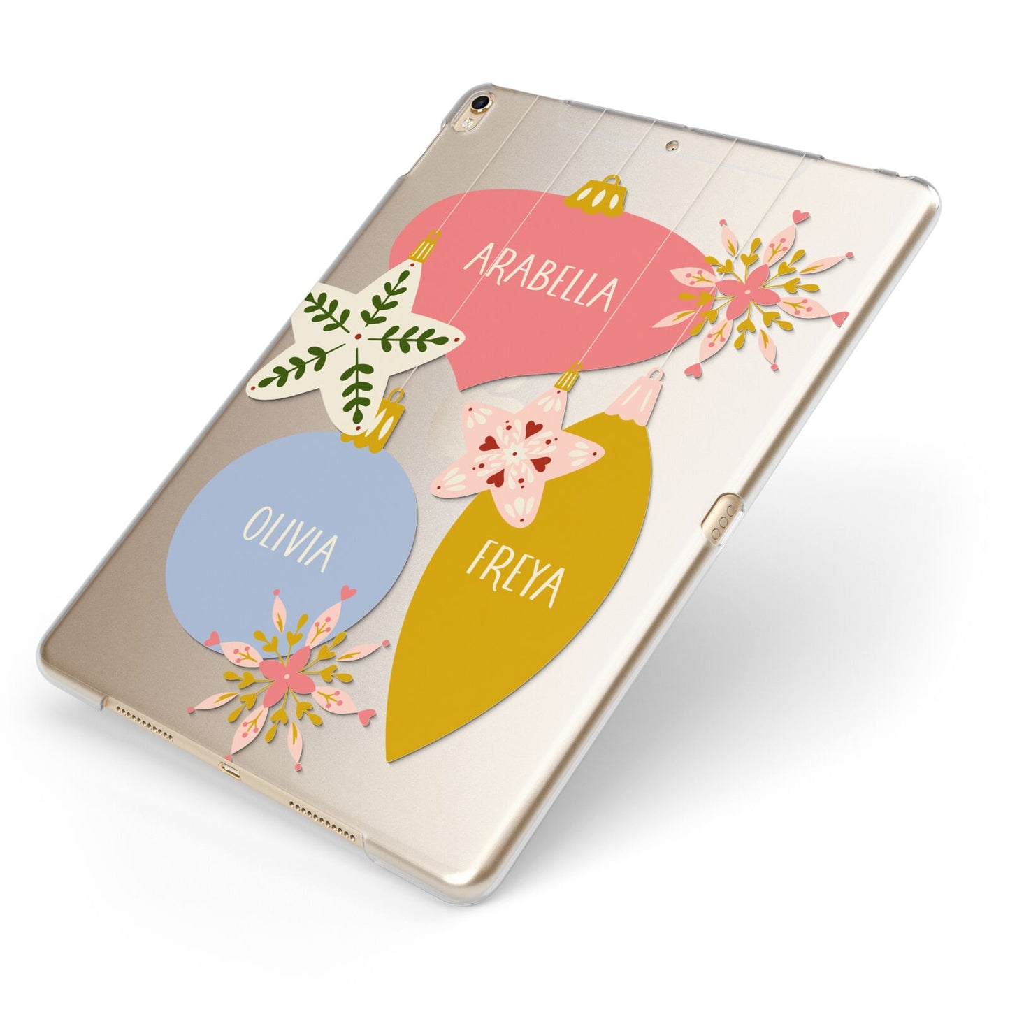 Personalised Christmas Bauble Apple iPad Case on Gold iPad Side View