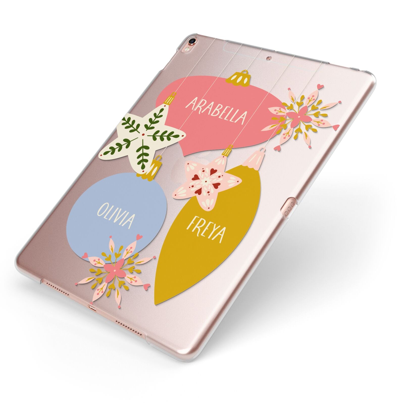 Personalised Christmas Bauble Apple iPad Case on Rose Gold iPad Side View