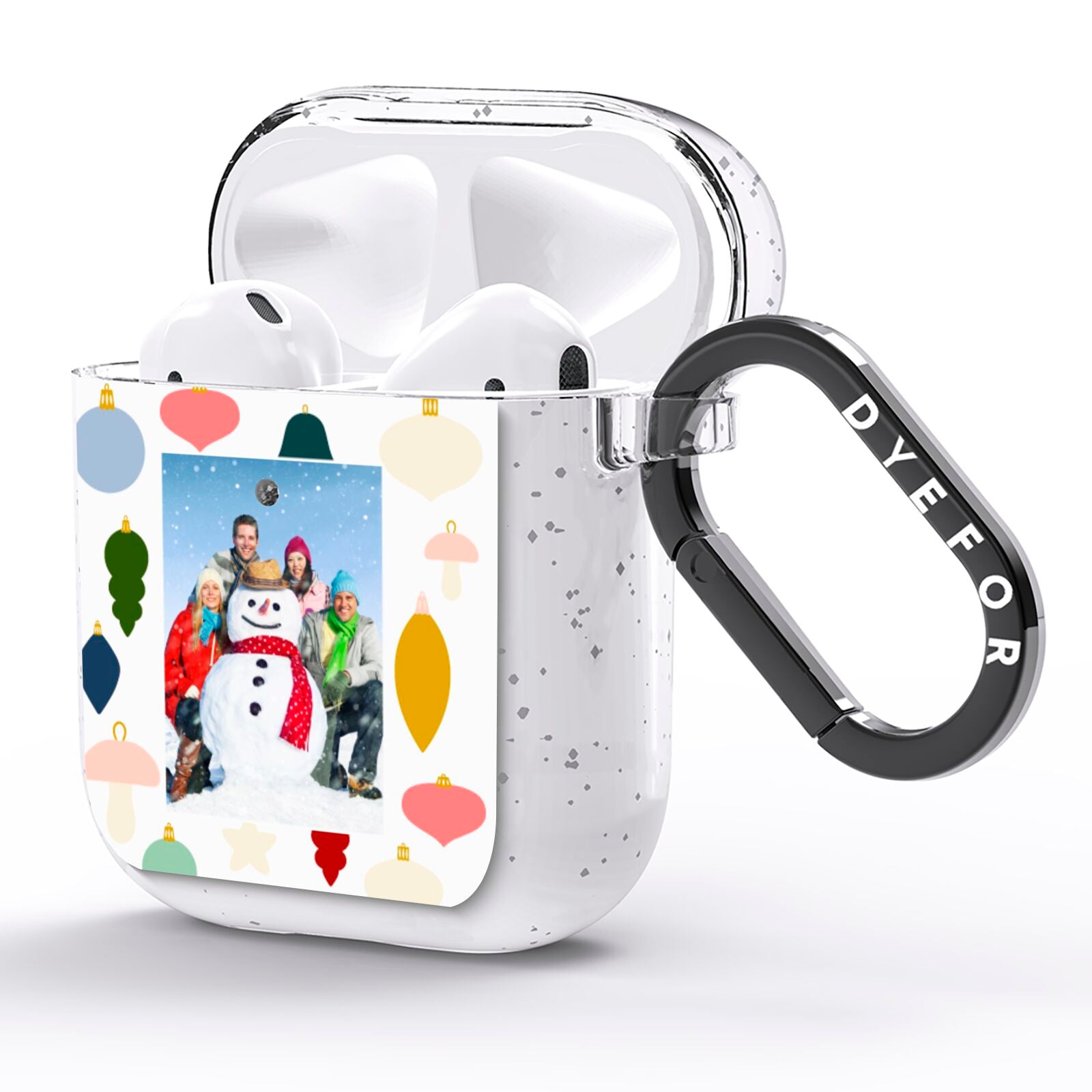 Personalised Christmas Baubles AirPods Glitter Case Side Image