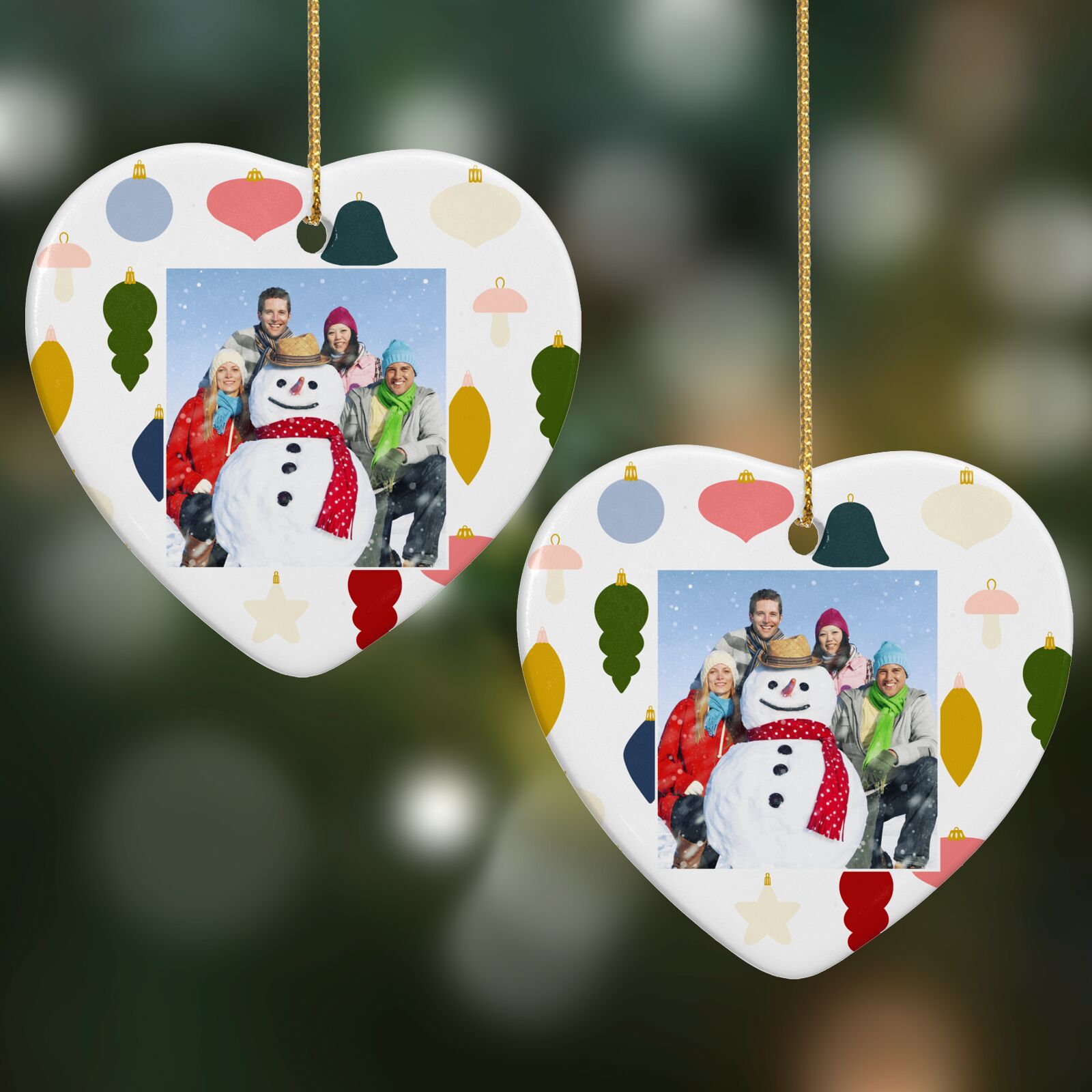 Personalised Christmas Baubles Heart Decoration on Christmas Background