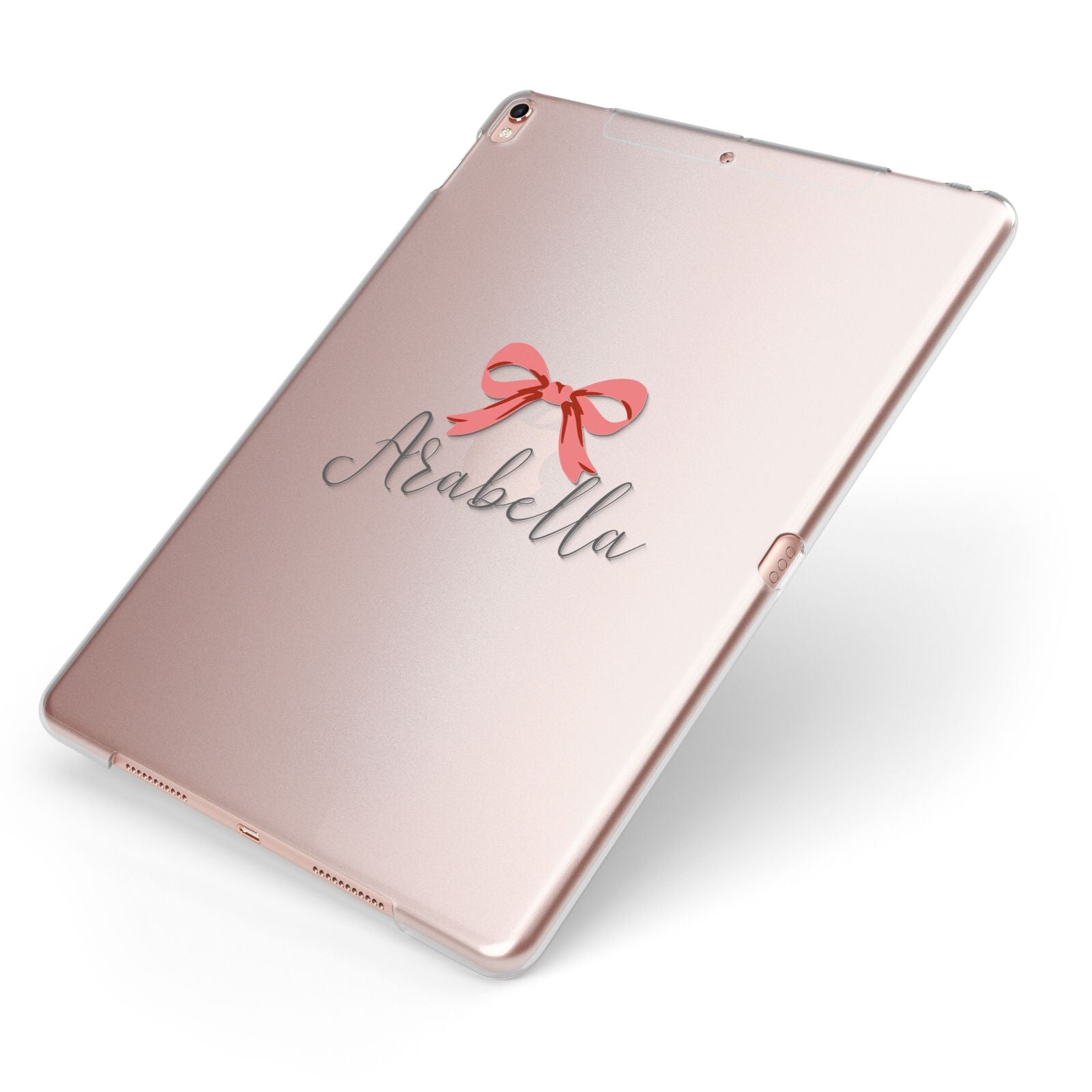 Personalised Christmas Bow Apple iPad Case on Rose Gold iPad Side View