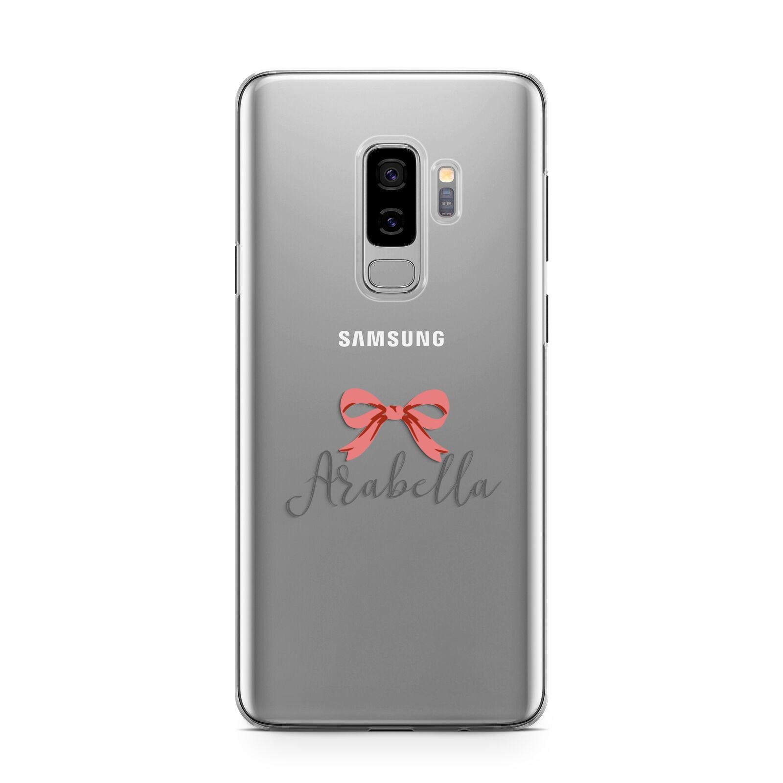 Personalised Christmas Bow Samsung Galaxy S9 Plus Case on Silver phone