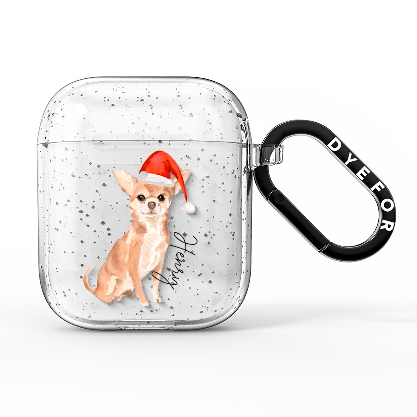 Personalised Christmas Chihuahua AirPods Glitter Case