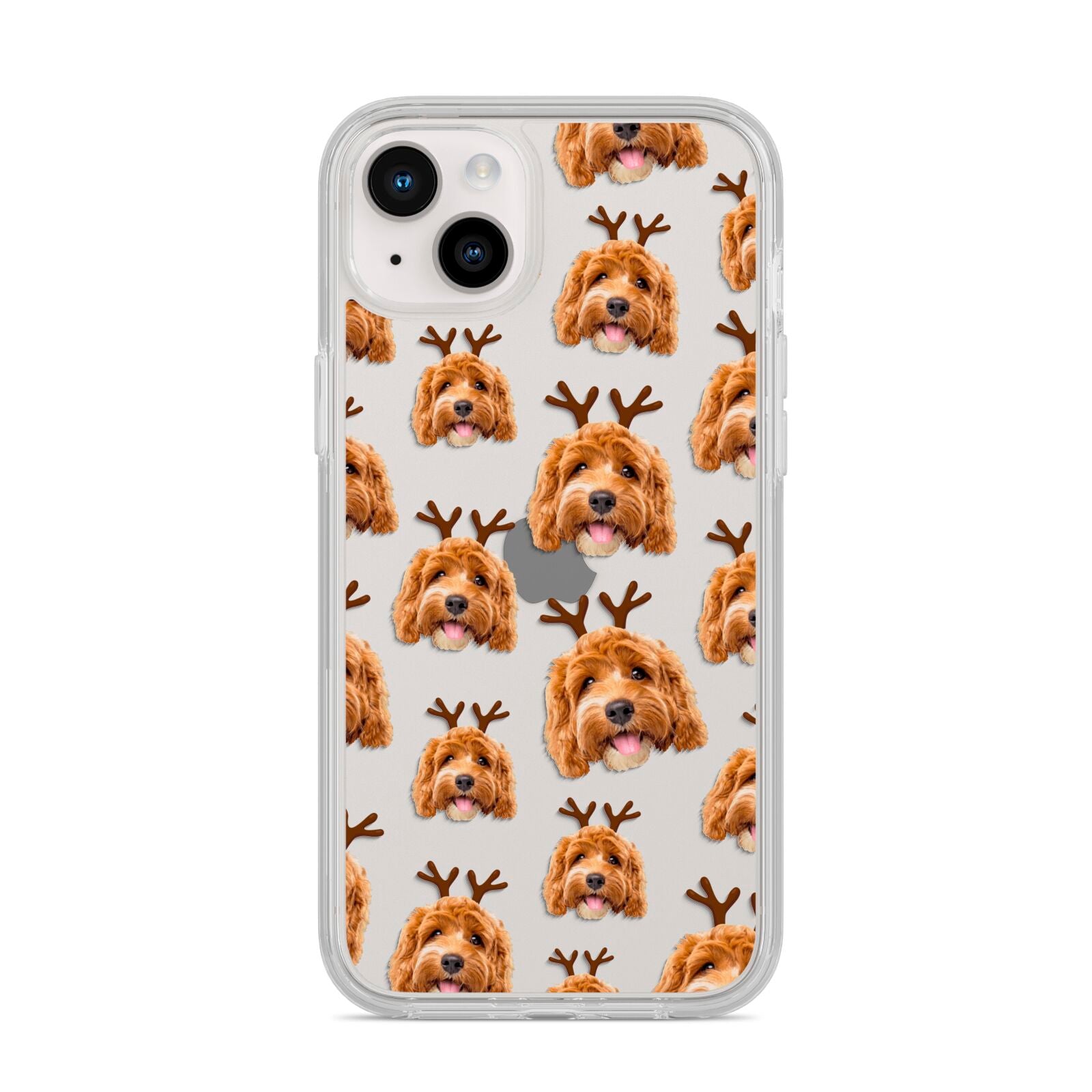 Personalised Christmas Dog Antler iPhone 14 Plus Clear Tough Case Starlight