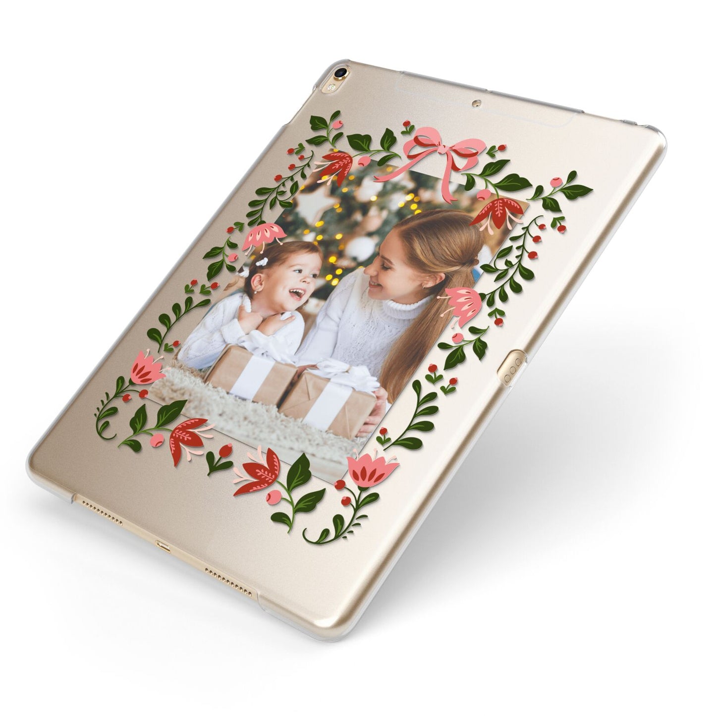 Personalised Christmas Flowers Photo Apple iPad Case on Gold iPad Side View