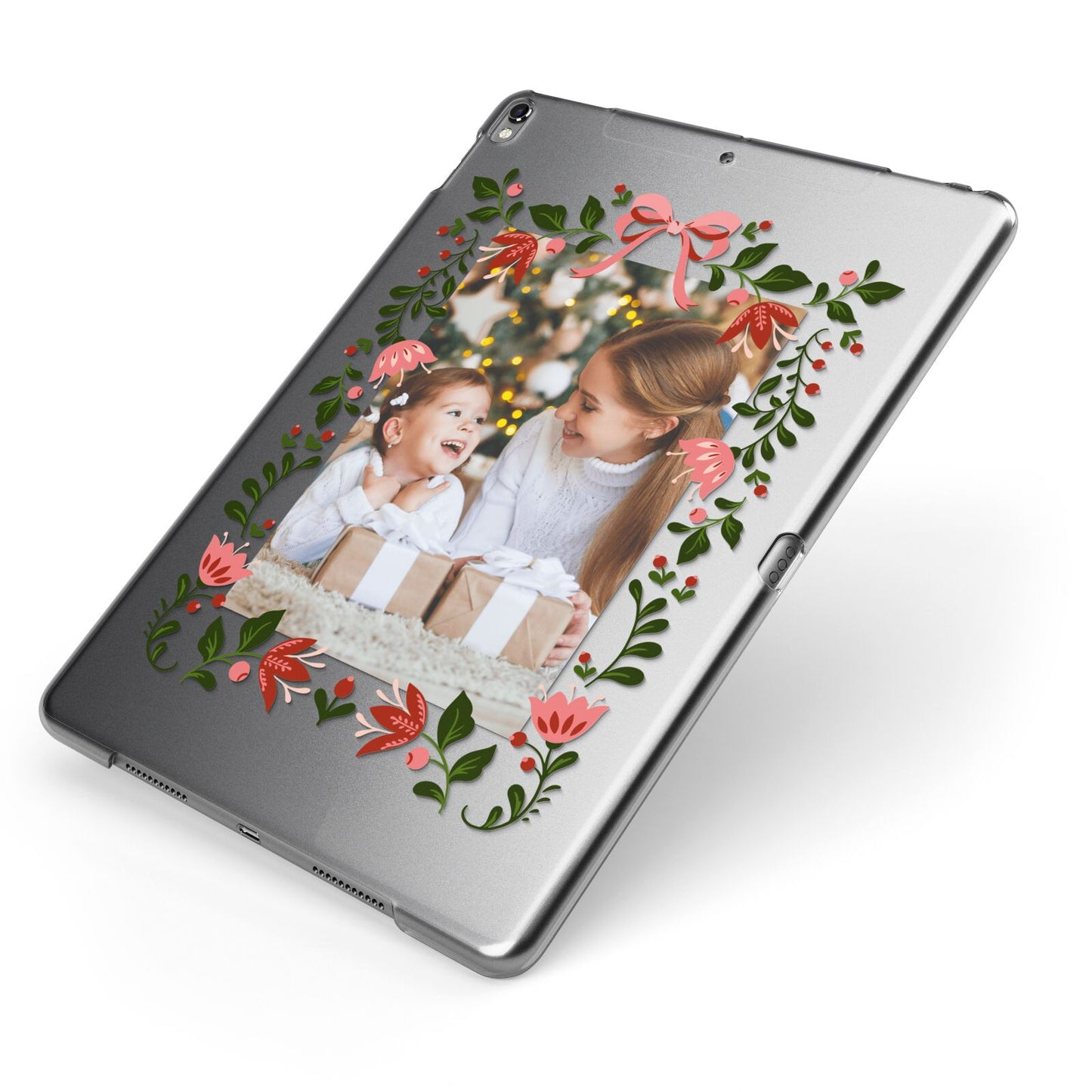 Personalised Christmas Flowers Photo Apple iPad Case on Grey iPad Side View
