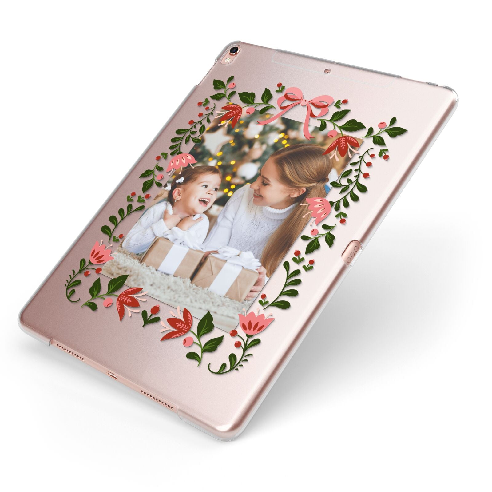 Personalised Christmas Flowers Photo Apple iPad Case on Rose Gold iPad Side View