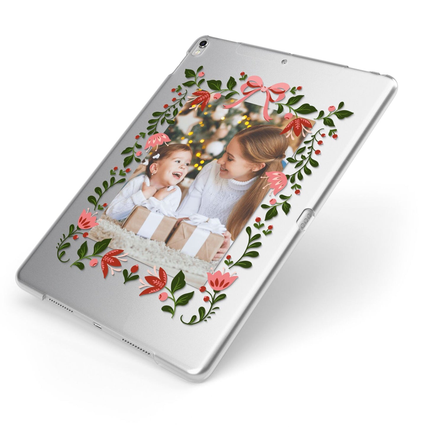 Personalised Christmas Flowers Photo Apple iPad Case on Silver iPad Side View