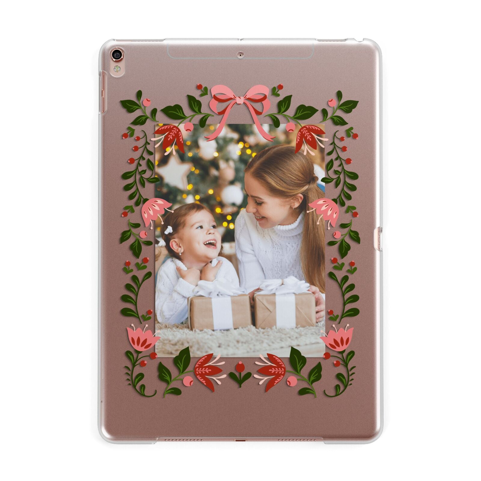 Personalised Christmas Flowers Photo Apple iPad Rose Gold Case