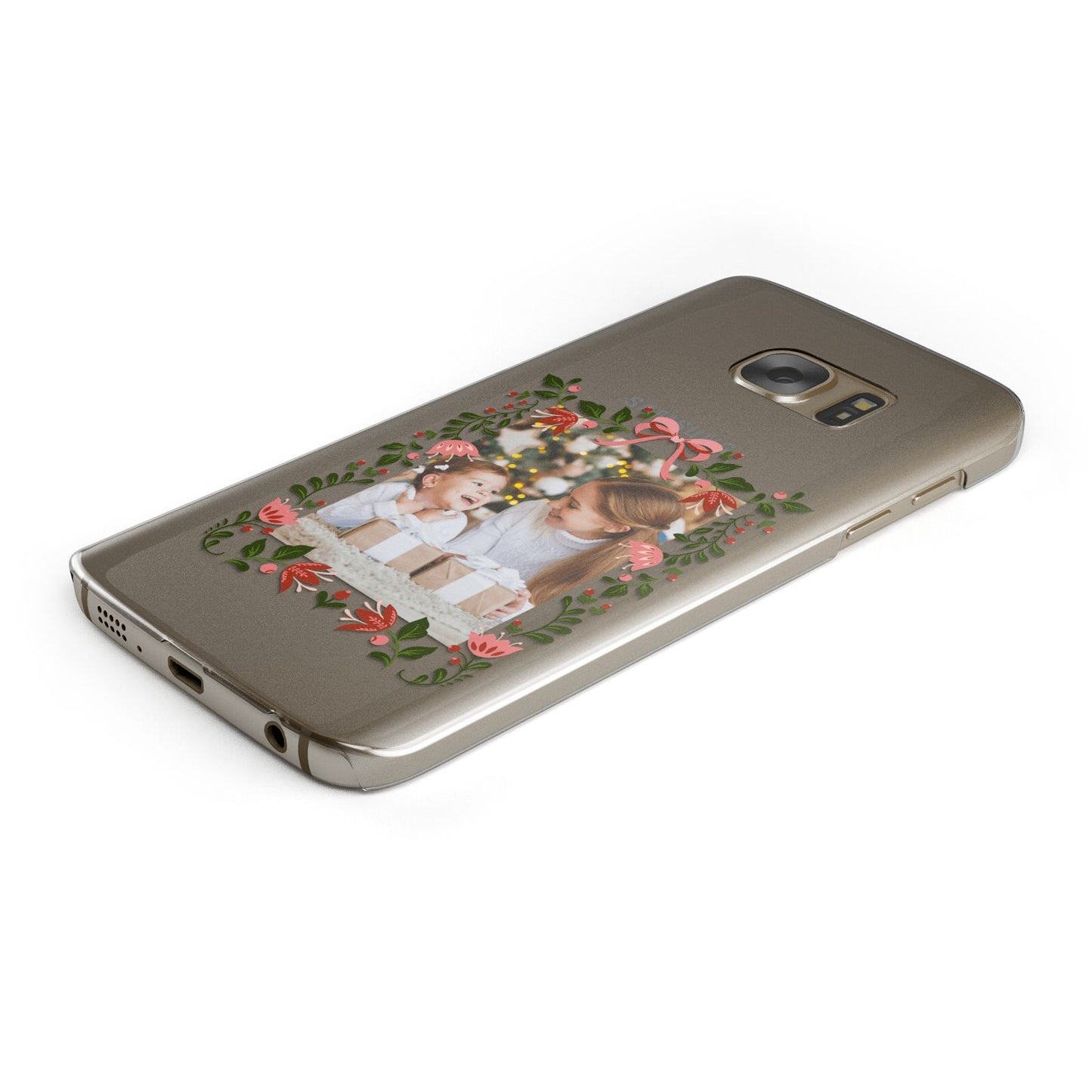 Personalised Christmas Flowers Photo Protective Samsung Galaxy Case Angled Image