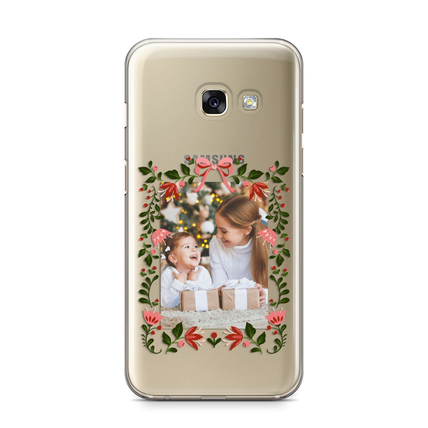 Personalised Christmas Flowers Photo Samsung Galaxy A3 2017 Case on gold phone