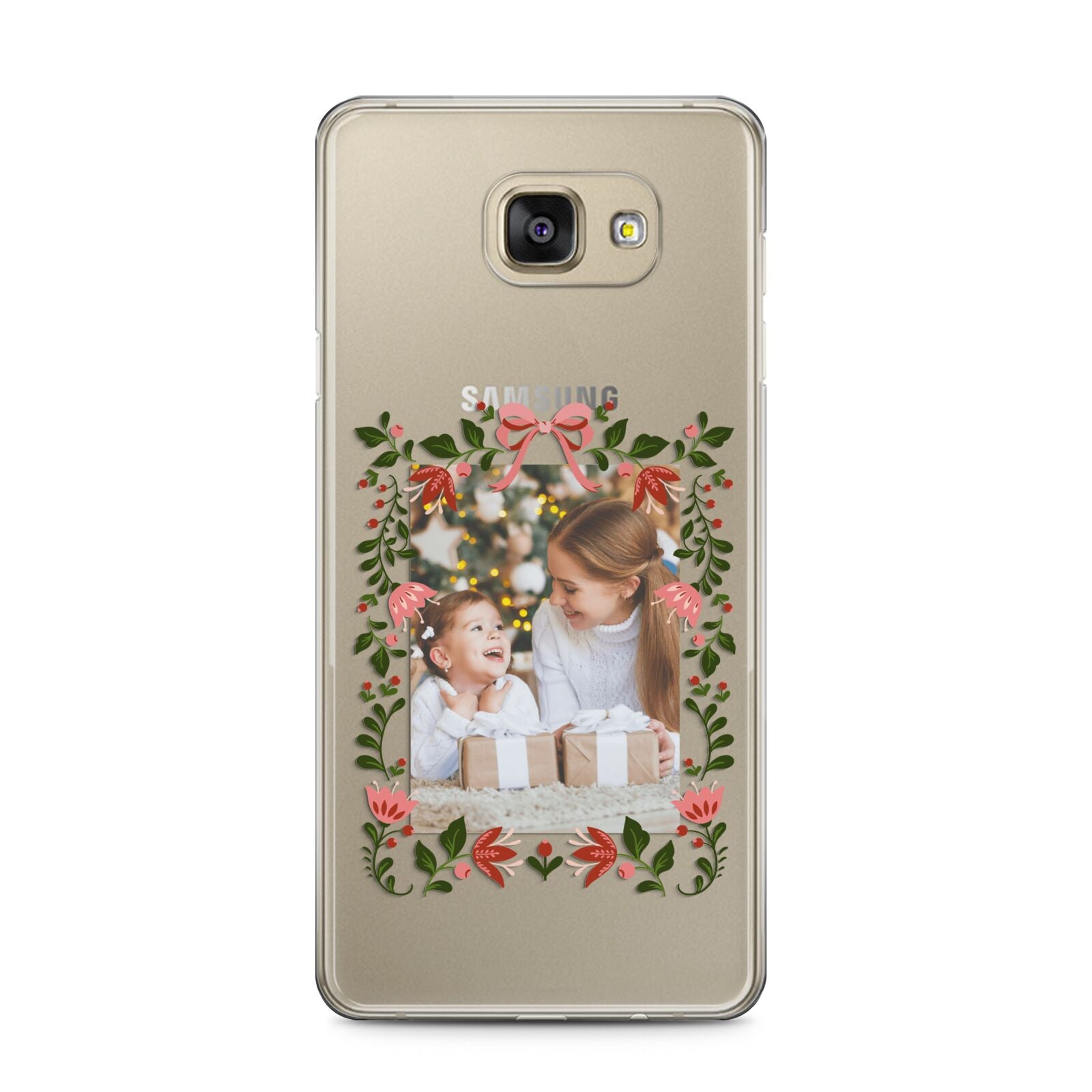 Personalised Christmas Flowers Photo Samsung Galaxy A5 2016 Case on gold phone