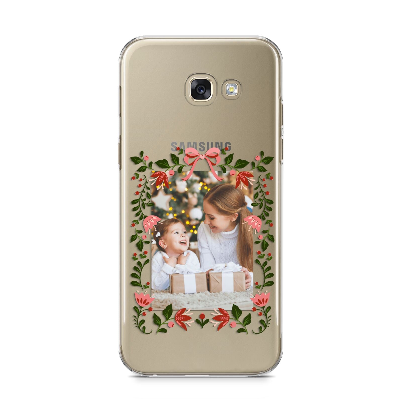 Personalised Christmas Flowers Photo Samsung Galaxy A5 2017 Case on gold phone