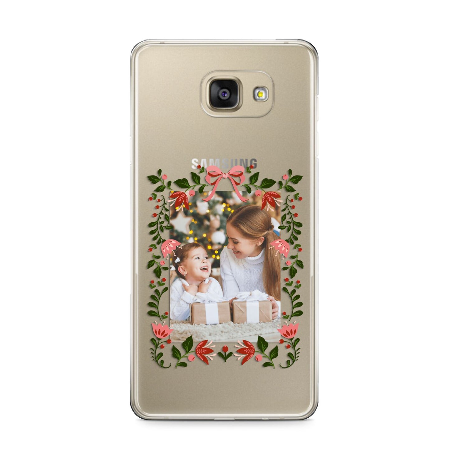 Personalised Christmas Flowers Photo Samsung Galaxy A9 2016 Case on gold phone