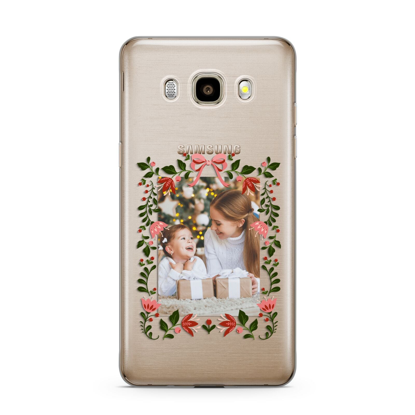 Personalised Christmas Flowers Photo Samsung Galaxy J7 2016 Case on gold phone