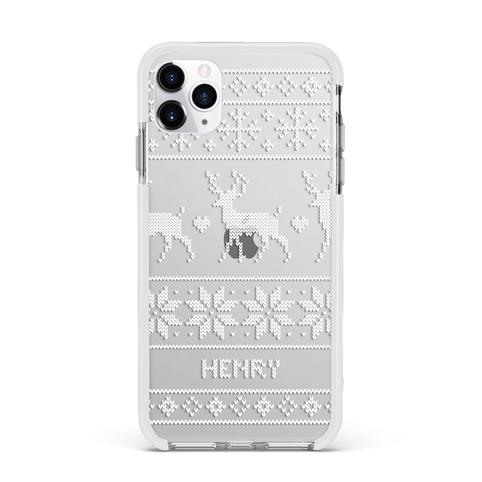 Personalised Christmas Jumper Apple iPhone 11 Pro Max in Silver with White Impact Case