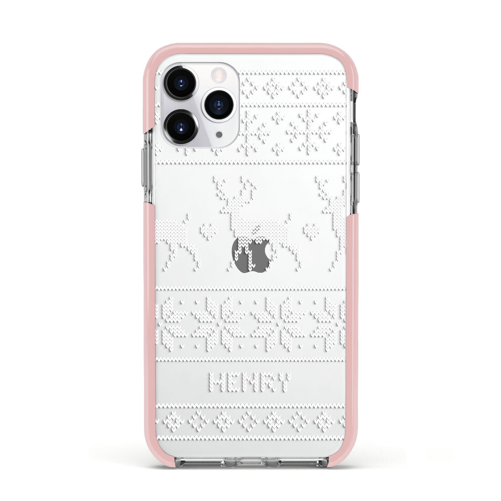 Personalised Christmas Jumper Apple iPhone 11 Pro in Silver with Pink Impact Case