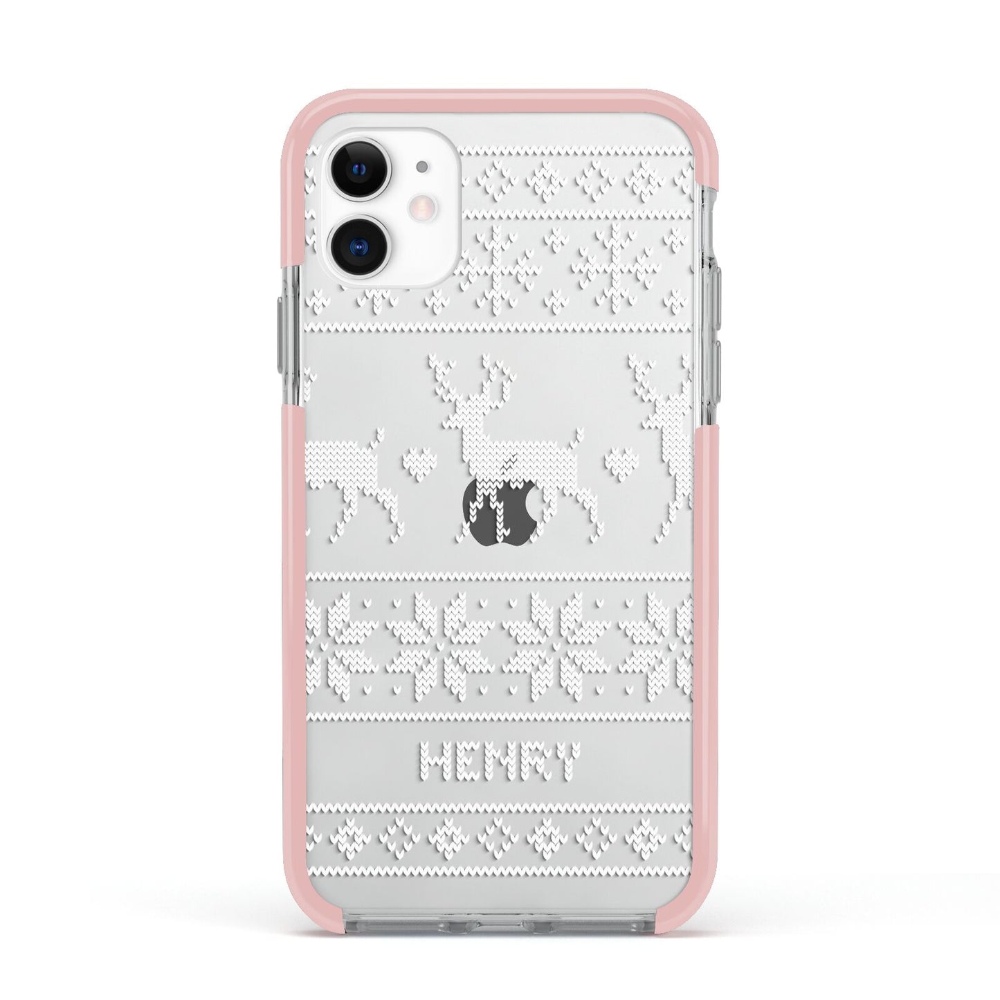Personalised Christmas Jumper Apple iPhone 11 in White with Pink Impact Case