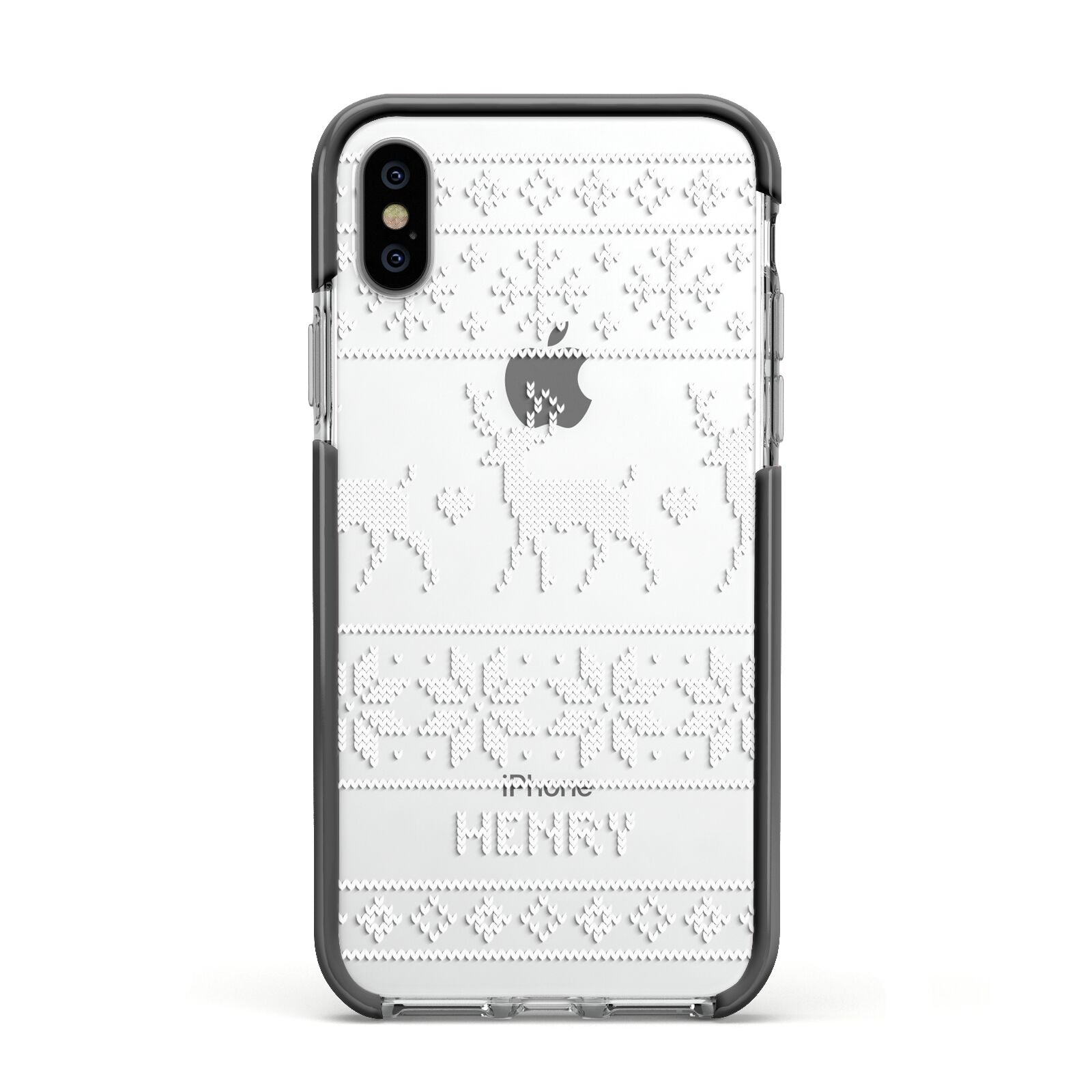 Personalised Christmas Jumper Apple iPhone Xs Impact Case Black Edge on Silver Phone