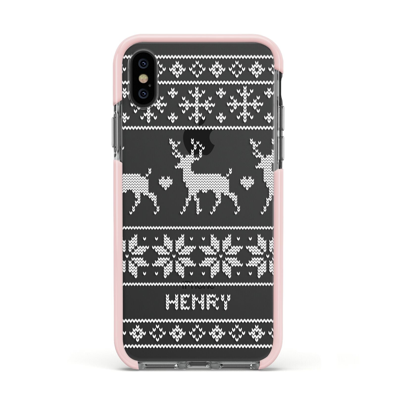 Personalised Christmas Jumper Apple iPhone Xs Impact Case Pink Edge on Black Phone