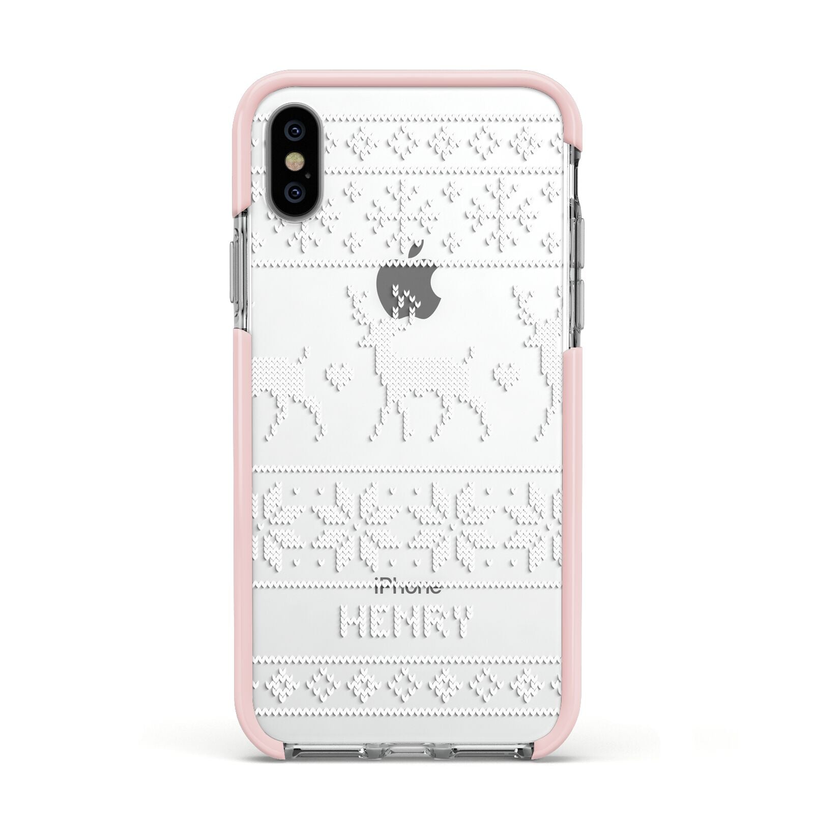 Personalised Christmas Jumper Apple iPhone Xs Impact Case Pink Edge on Silver Phone
