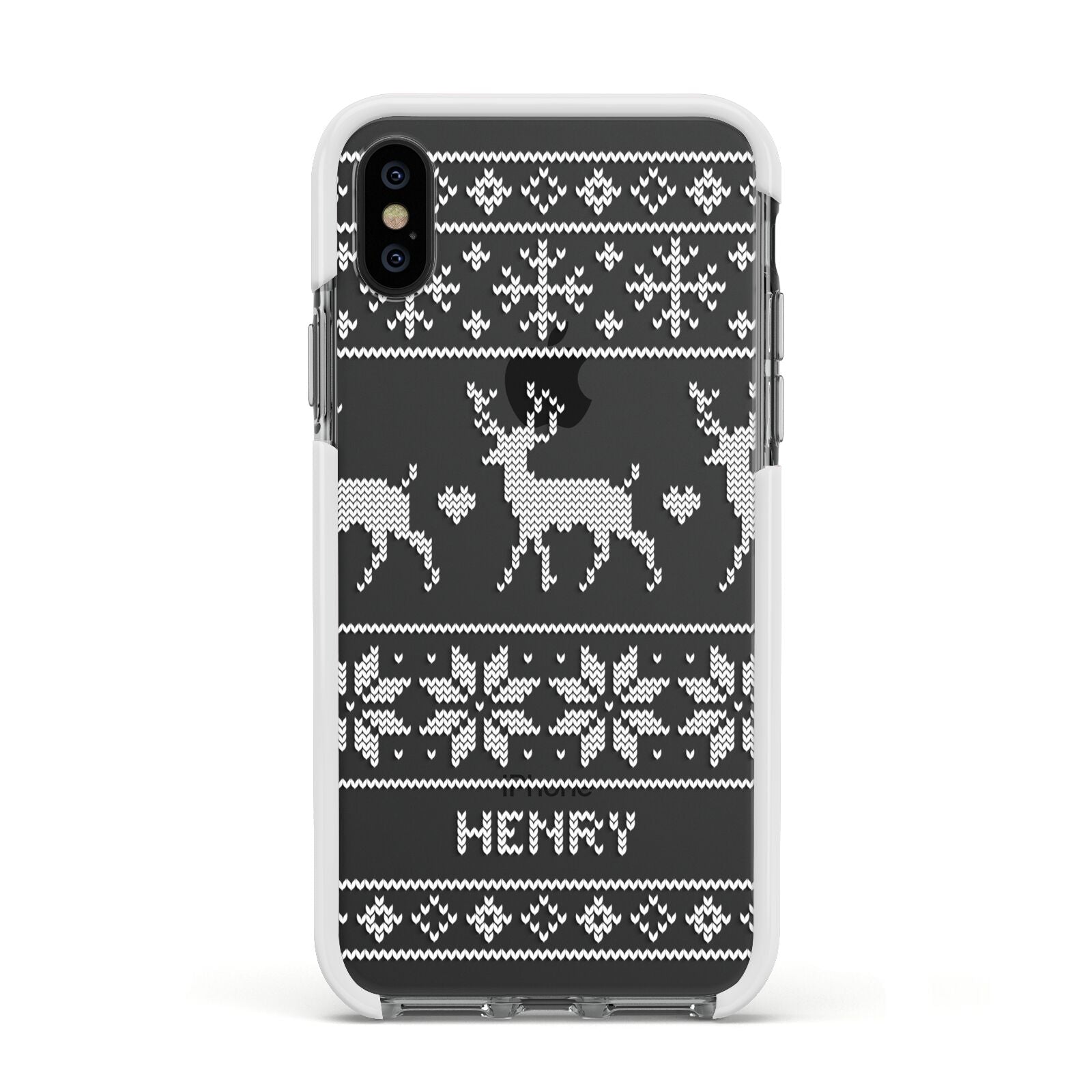 Personalised Christmas Jumper Apple iPhone Xs Impact Case White Edge on Black Phone